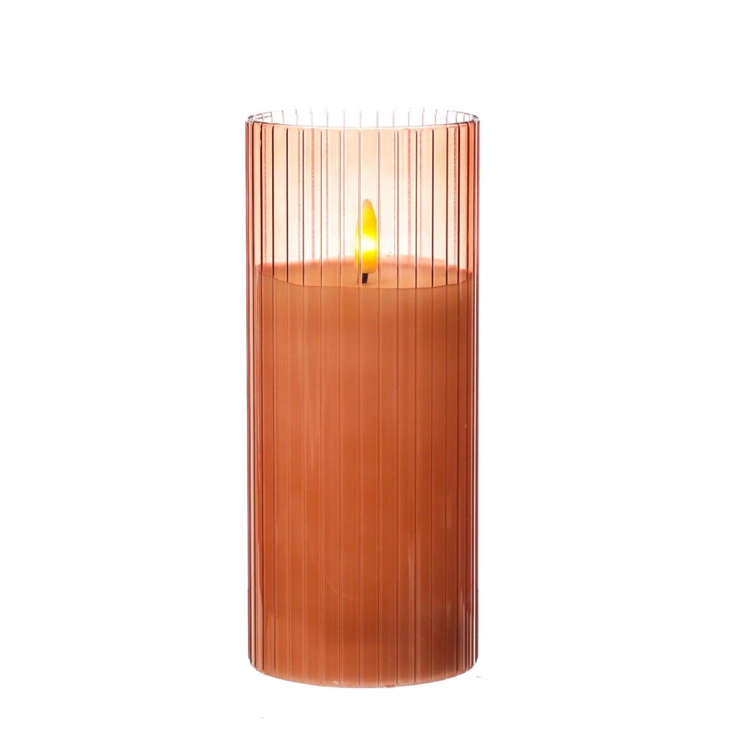 LED-Kerze LED Kerze im Glas Windlicht Echtwachs Timer H: 17,5cm D: 7,5cm rosa