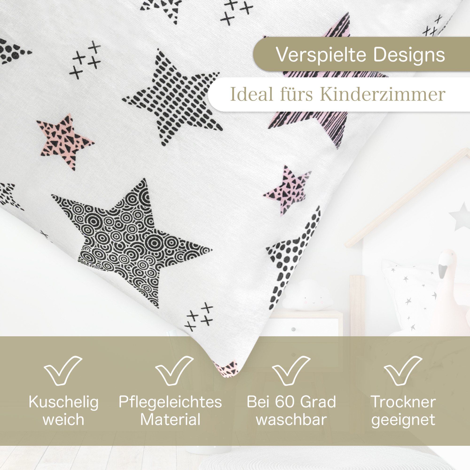 KiGATEX Kinderbettwäsche KiGATEX Set 2-teilig, 100x135 + 40x60 cm, für Mädchen + Jungen, 100% Baumwolle, weich & atmungsaktiv, waschbar bei 60°C