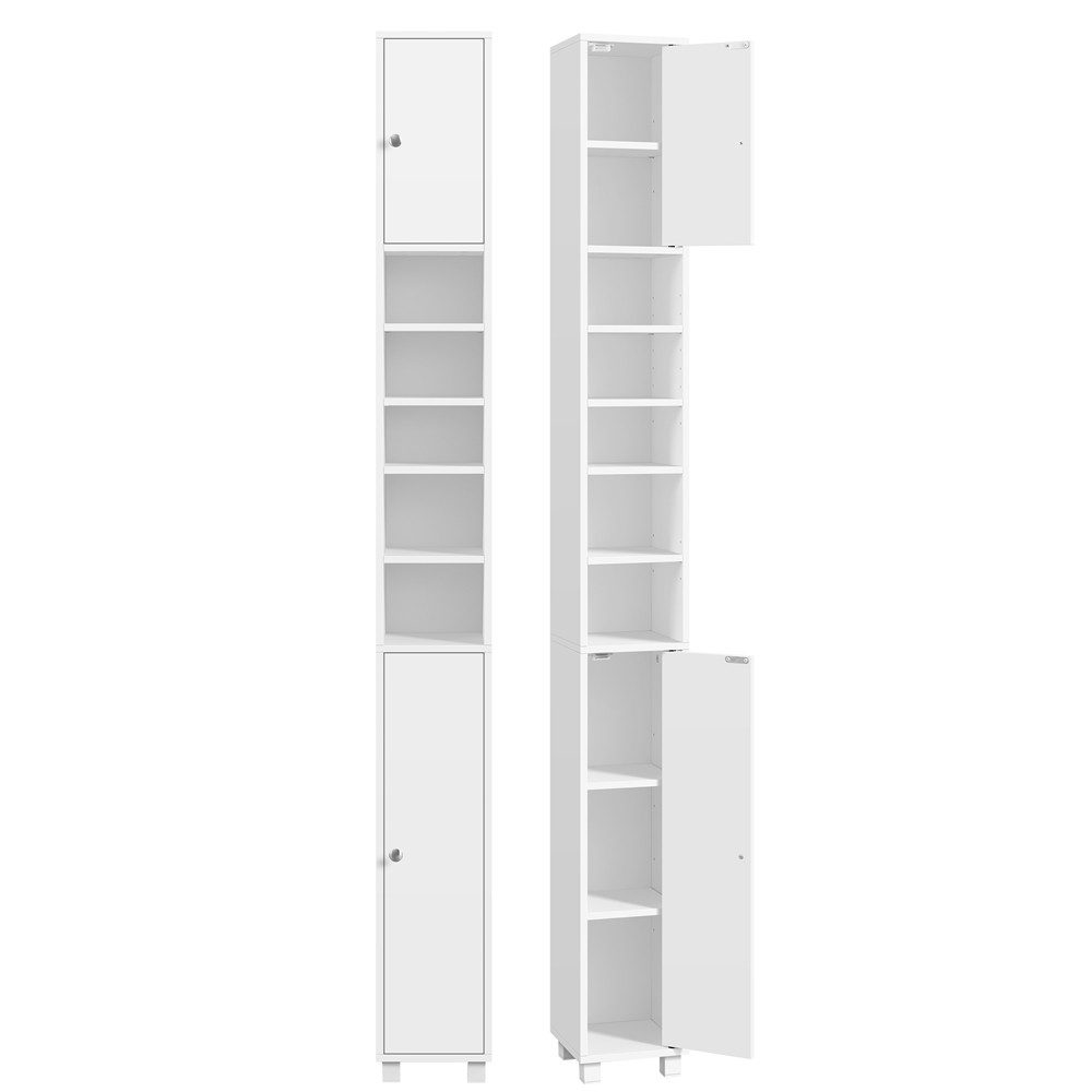Yaheetech Hochschrank Schmaler Badezimmerschrank 181 cm (H) mit 2 Türen & Offenen Fächern, 6 höhenverstellbare Einlegeböden
