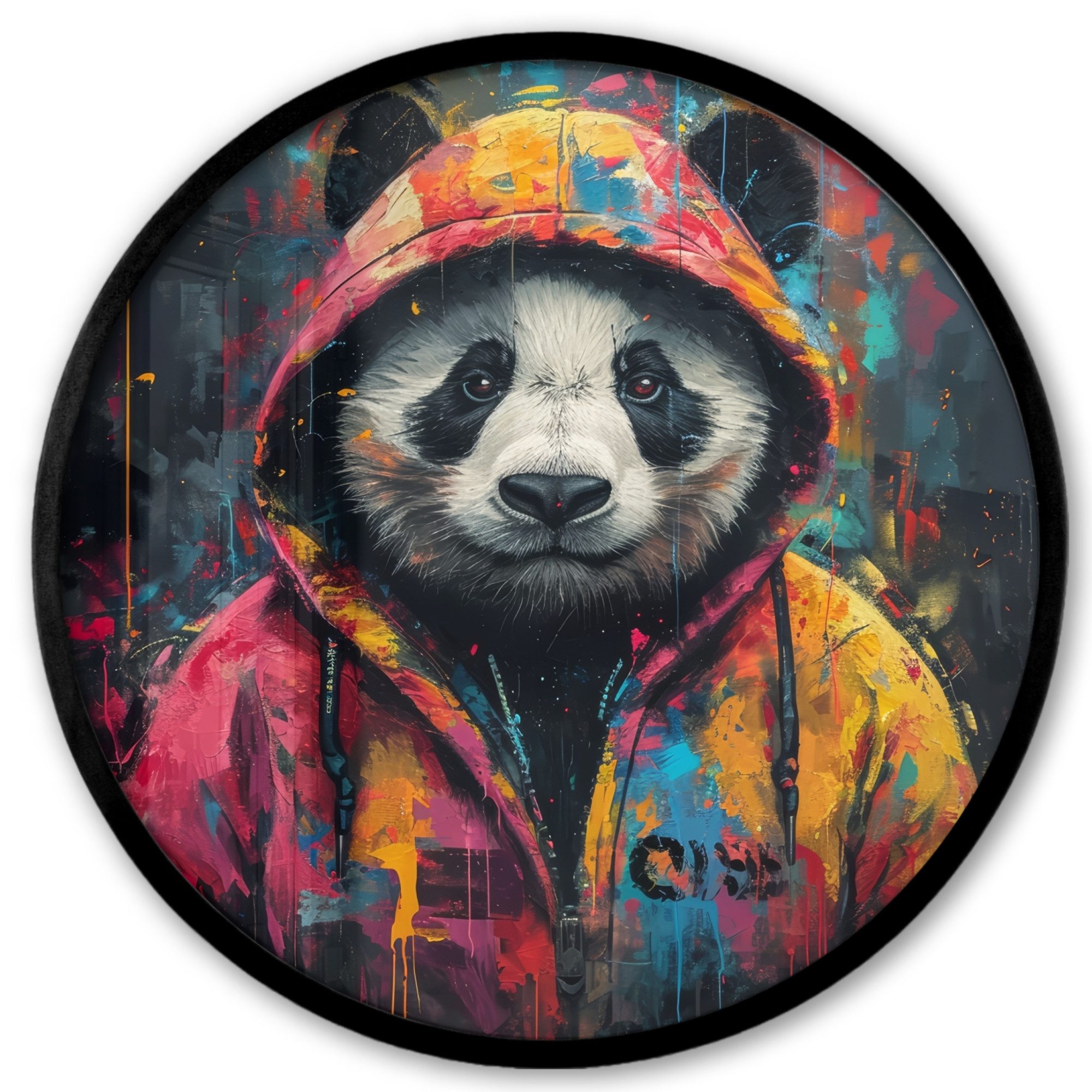 Poster Rund - Graffiti - Panda - Mantel - Bunt - Straßenkunst