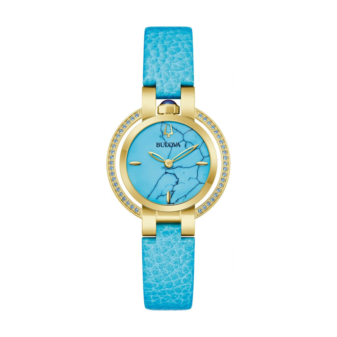 Bulova Quarzuhr Rubaiyat 97R104, Armbanduhr, Damenuhr, Lederarmband, analog, Türkis