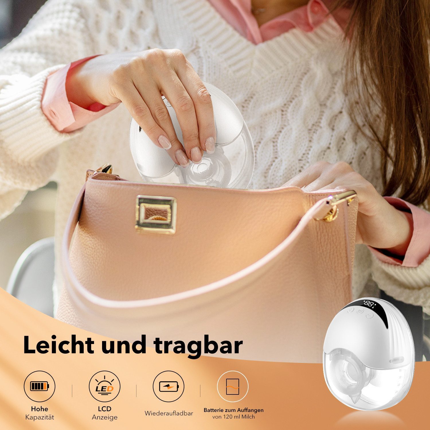 oyajia Elektrische Milchpumpe 2x Milchbehälter elektrisch tragbar 4 Modi 12 Stufen LCD Display leise, 4 Modi, 12 Stufen,LCD-Display,leise Technik,auslaufsicher, – Bild 4 von 5