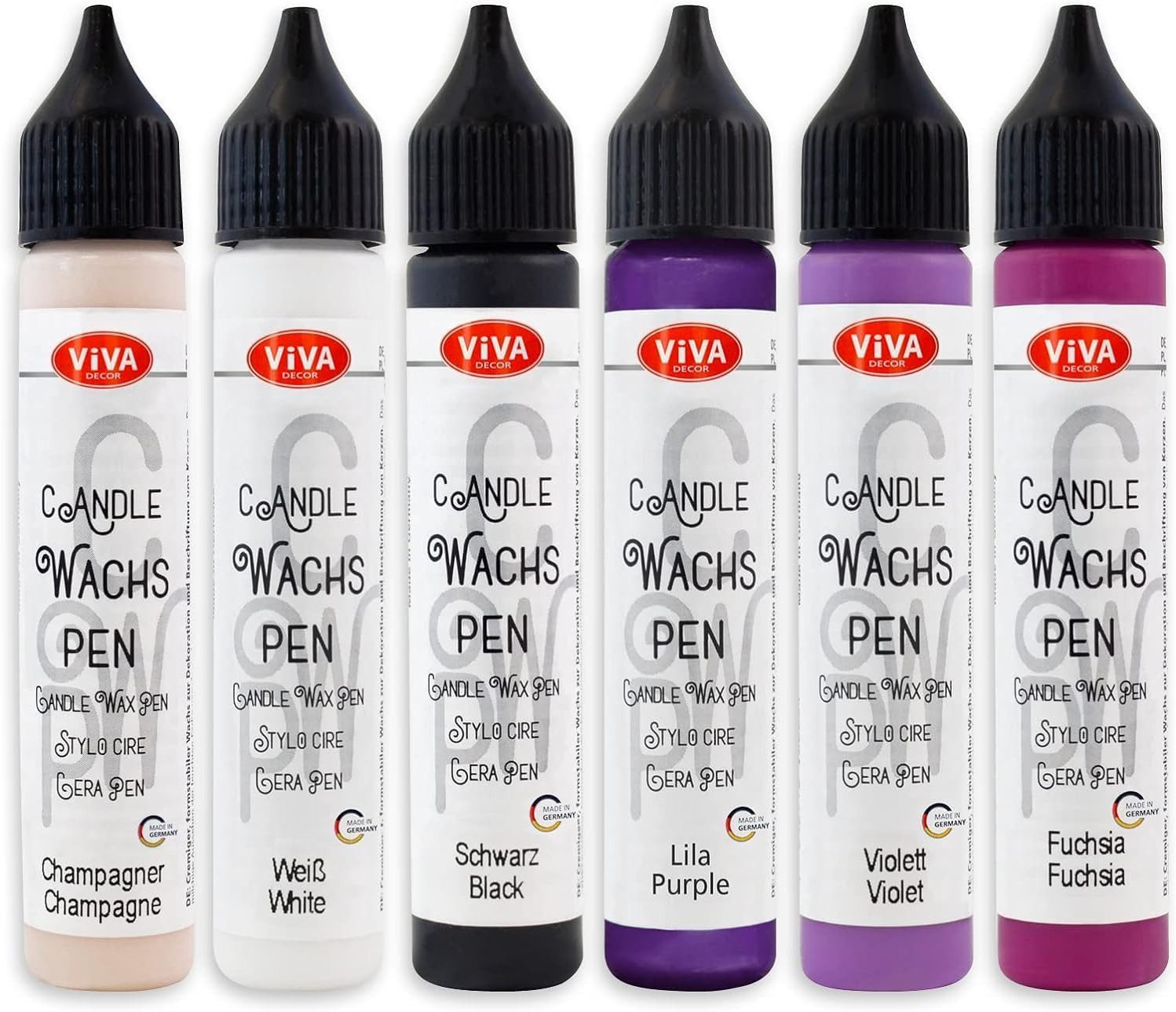 LM-Kreativ Kerzenmalfarbe Wachs Pen Set Berry – 6 Farben je 28 ml, Kerzenstifte-Set, deckend, mischbar, feine Spitze