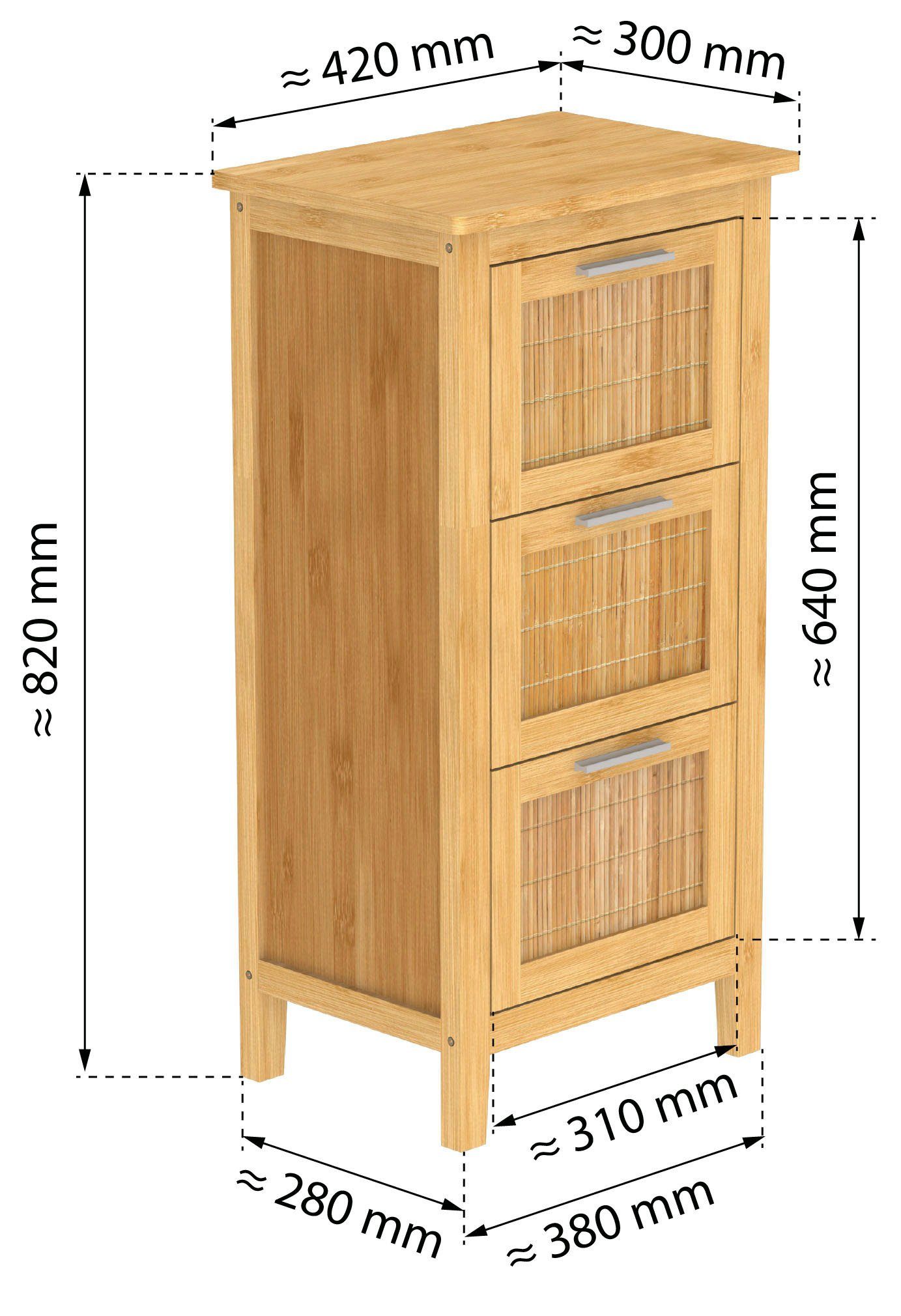 schmal Unterschrank nachhaltiges Bambus Badschrank mit 3 Bambus Eisl Schubladen, Badmöbel