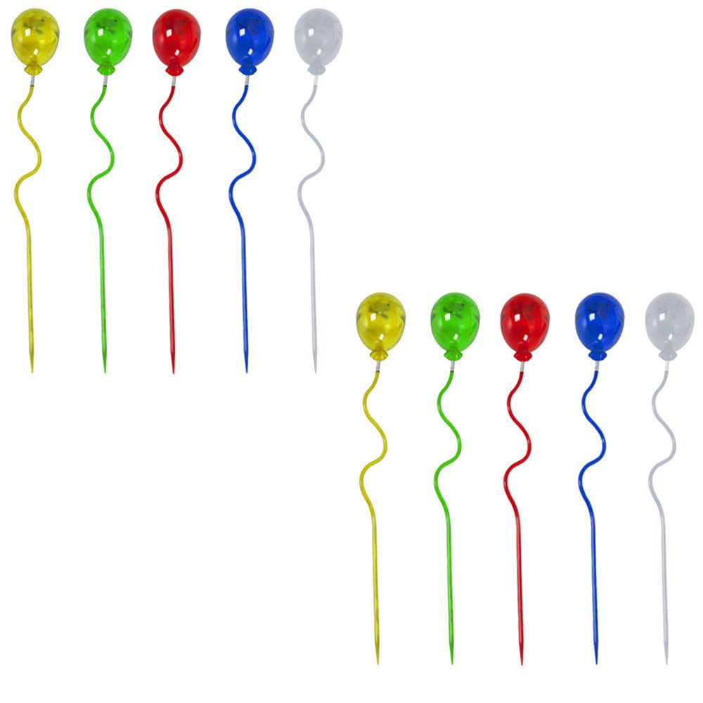 Harms Import LED Dekofigur, LED-Leuchtmittel fest verbaut, Farbig, Warmweiß, 10x LED Solarleuchte transparent bunt Luftballon-Form Erdspieß H 60 cm