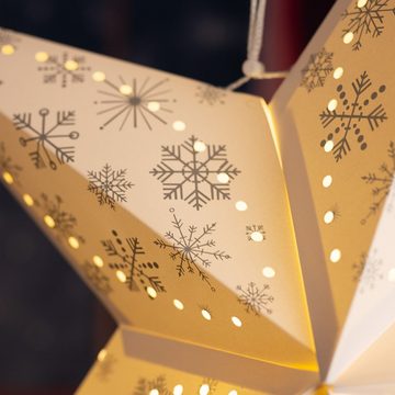 etc-shop LED Dekolicht, LED-Leuchtmittel fest verbaut, Warmweiß, LED Weihnachtsstern Dekoleuchte gold Schneeflocke D 60 cm