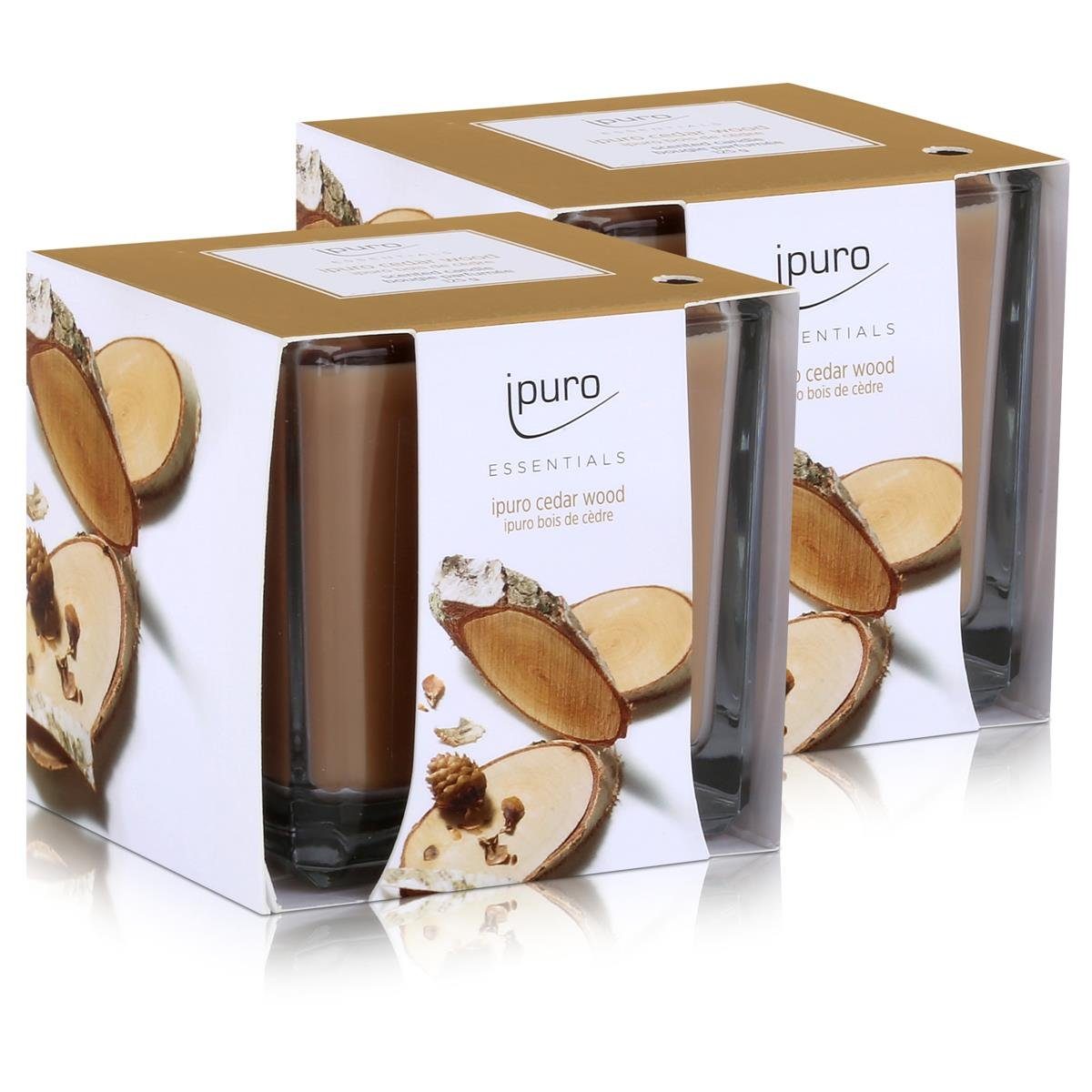 IPURO Duftkerze Essentials by Ipuro Duftkerze Cedar Wood 125g - Würziger Duft (2er Pac