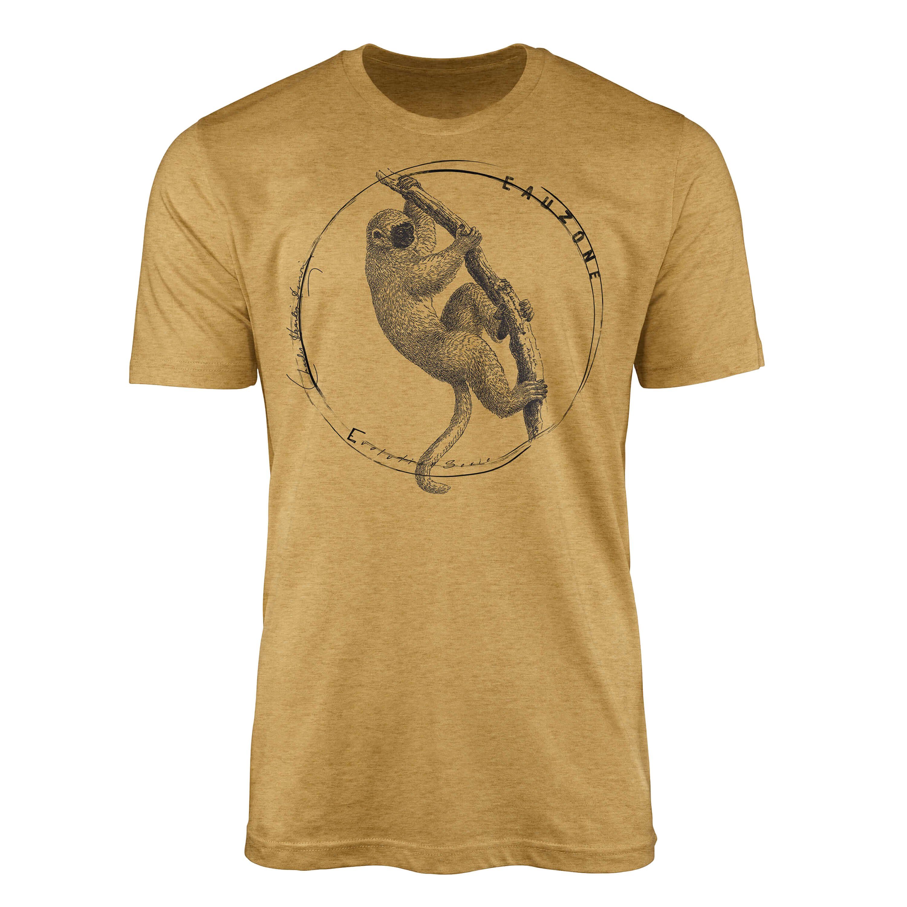 Sinus Art T-Shirt Evolution Herren T-Shirt Langschwanz Affe Antique Gold