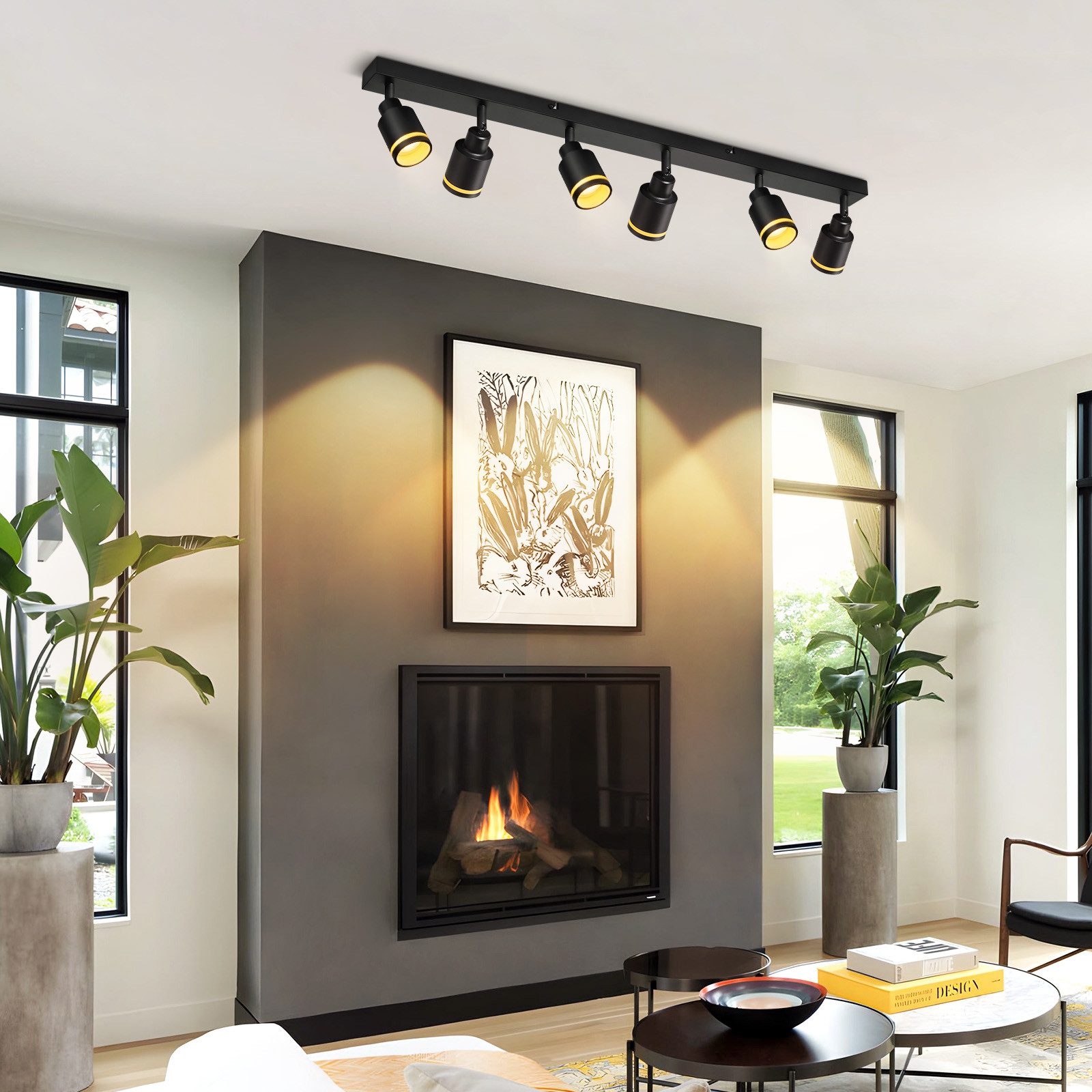 ZMH Deckenstrahler 6 Flammig Schwenkbar355° Deckenspots Küchenlampe für Büro, Einfache Installation, ohne Leuchtmittel, Flurlampe GU10 Deckenlampe Strahler Esszimmer