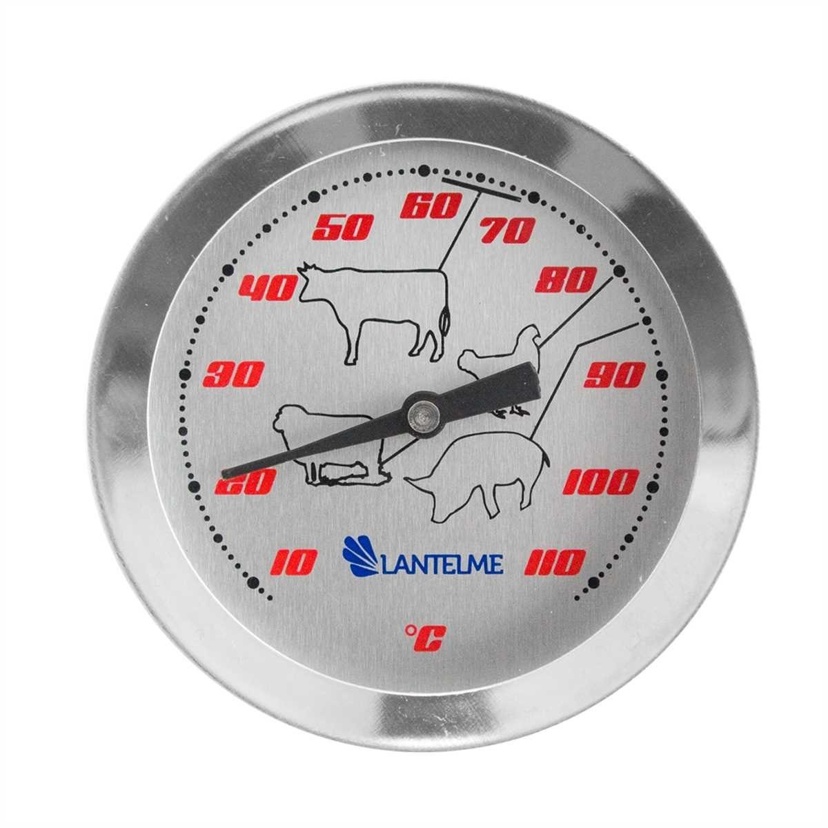 Lantelme Bratenthermometer Fleisch Thermometer für Braten oder Grillen Einstichthermometer, 1-tlg., Edelstahl mit 12cm Sonde, Kerntemperatur bis 112°C Analog, Garpunktanzeige Rind, Geflügel, Lamm, Schwein