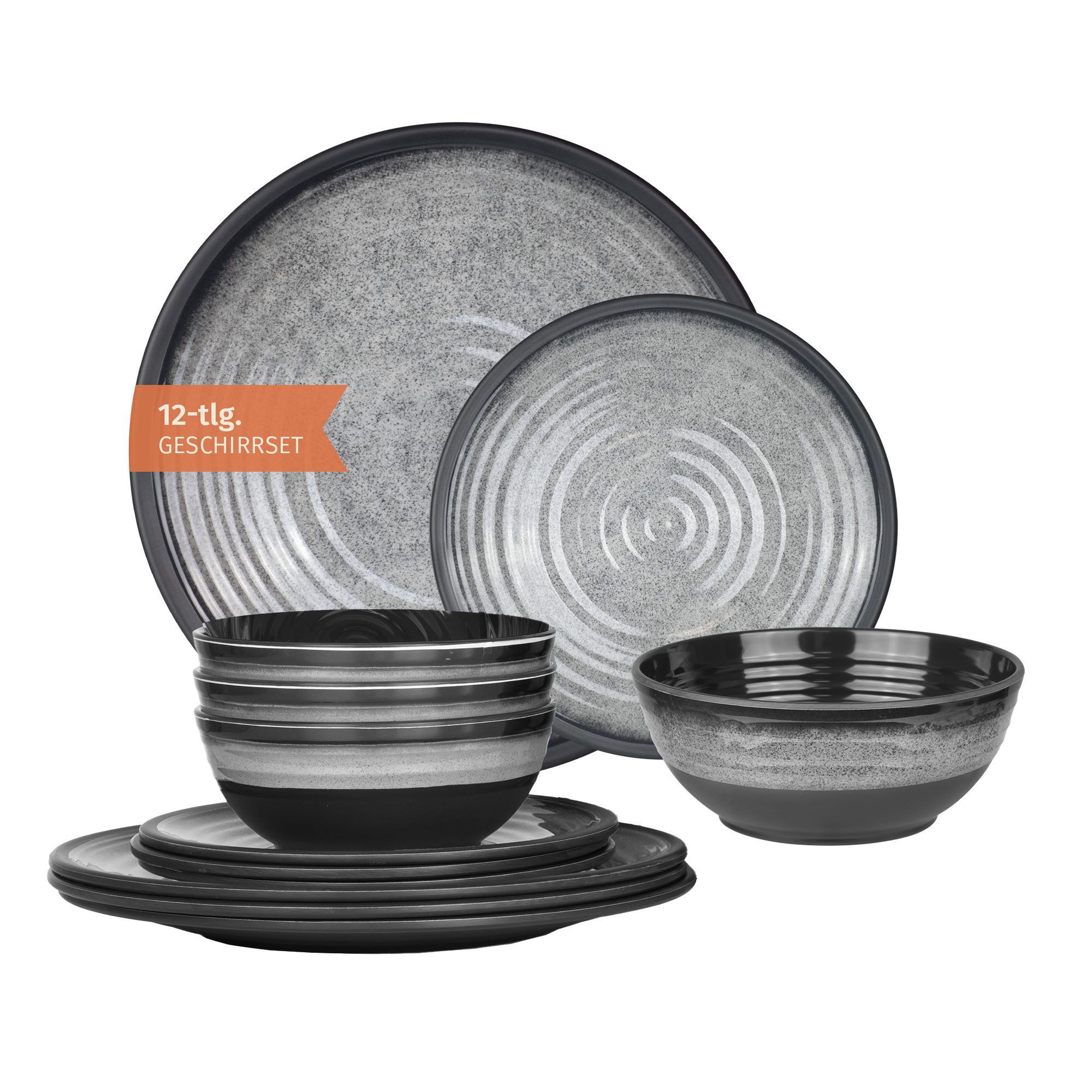 Moritz Geschirr-Set Camping Geschirr Stone Grey 12-teilig