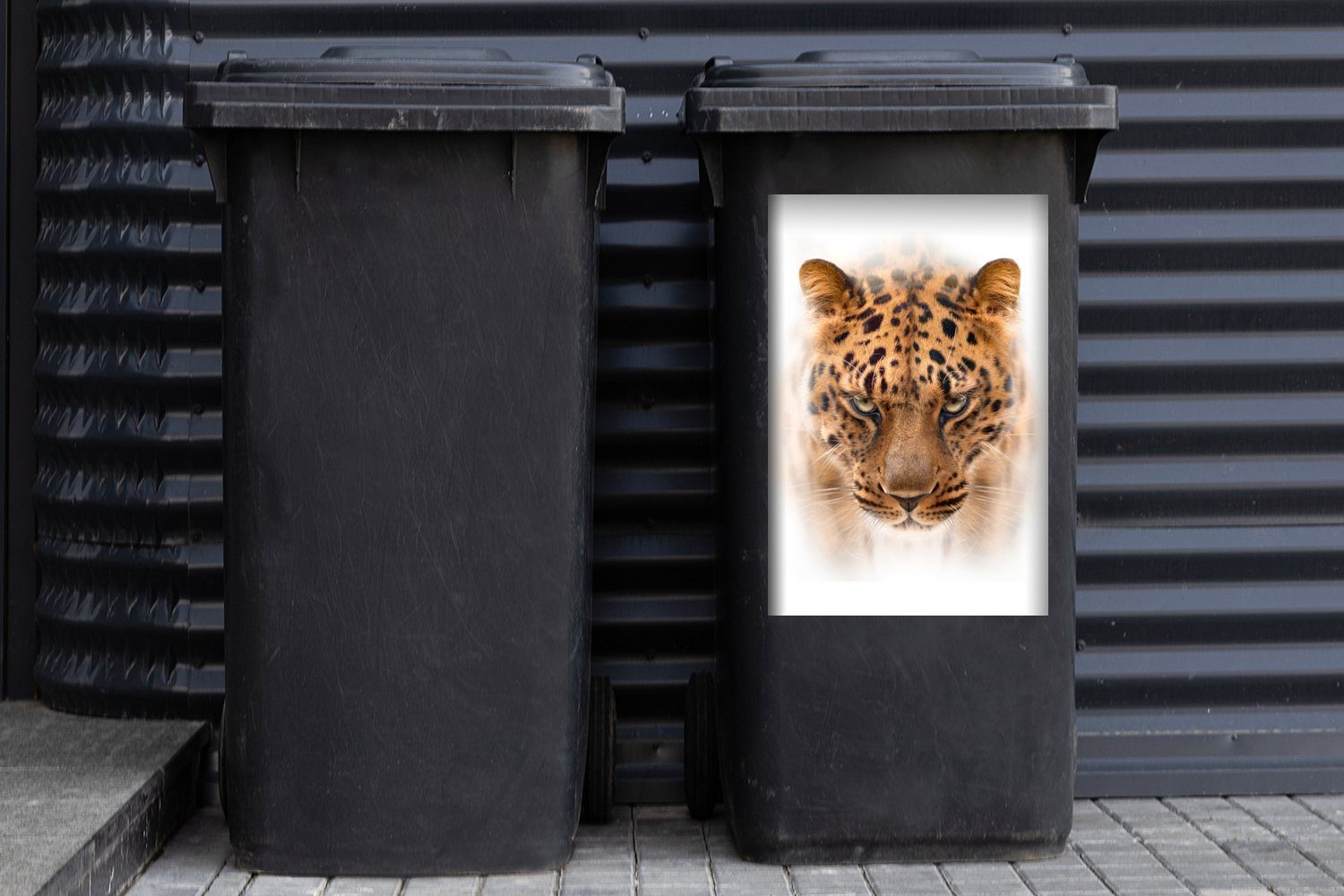 MuchoWow Wandsticker Leopard - Sticker, - Kopf (1 Abfalbehälter Weiß Mülltonne, St), Mülleimer-aufkleber, Container