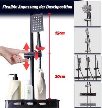 Gziztx Duschsystem Regendusche set mit Ablage, Edelstah Brausegarnitur für Badezimmer, 20 x 20 cm Duschkopf und Handbrause, verstellbares Duschstangenset