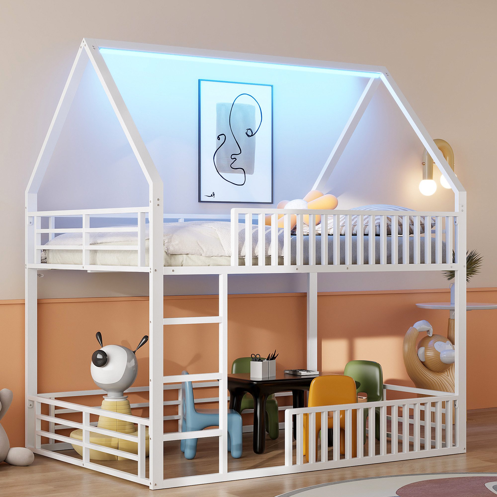 Merax Etagenbett mit LED-Beleuchtung (Hochbett Kinderhaus Hausbett, 1-St), günstig online kaufen