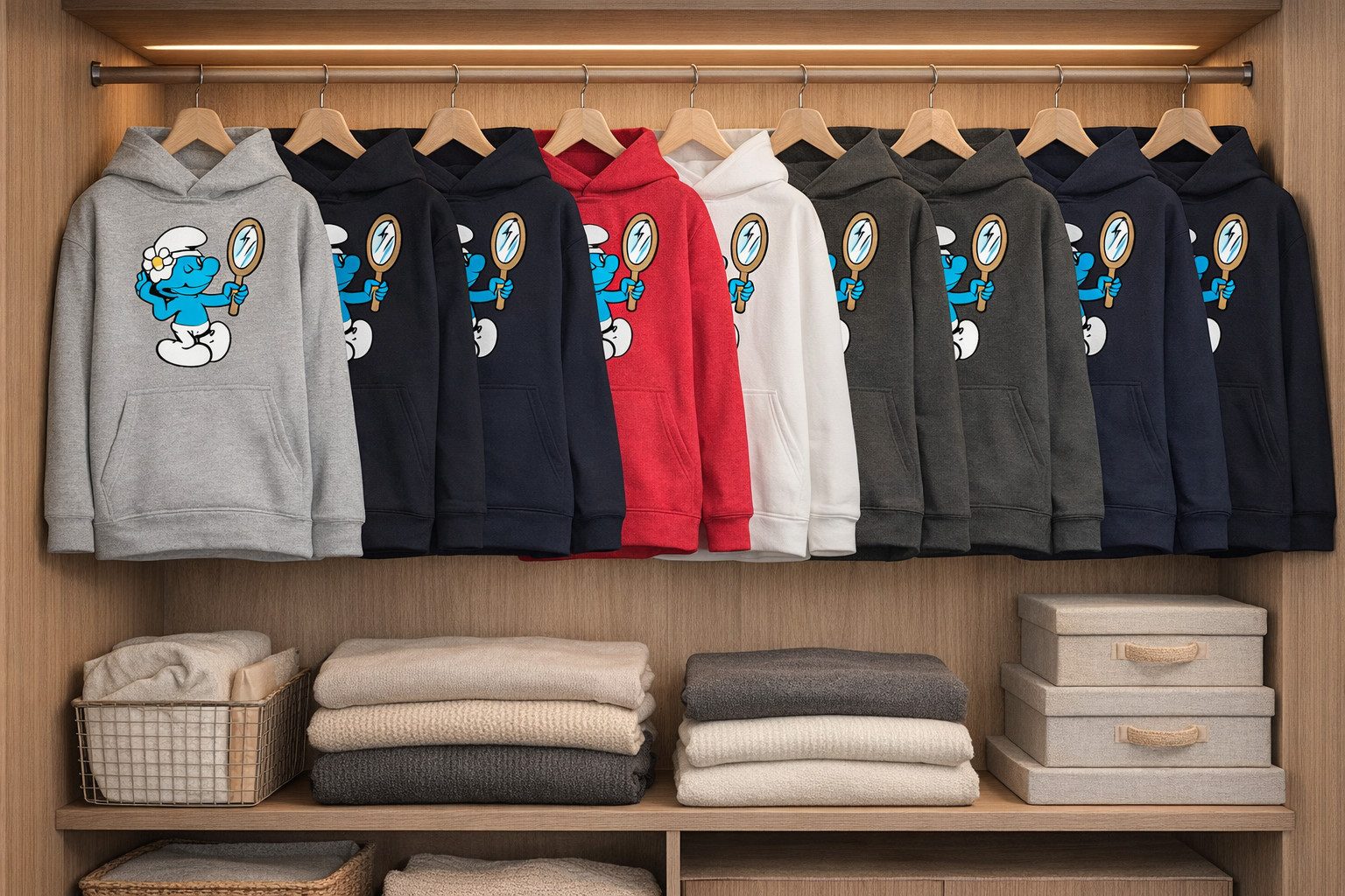 Blondie & Brownie Hoodie Beauty Schlumpf Spiegelmotiv Kinder Hoodie Cartoon Freizeit (Einzelartikel) Kinder Hoodie Beauty Schlumpf Spiegel Motiv Baumwollmix Kapuze Casual