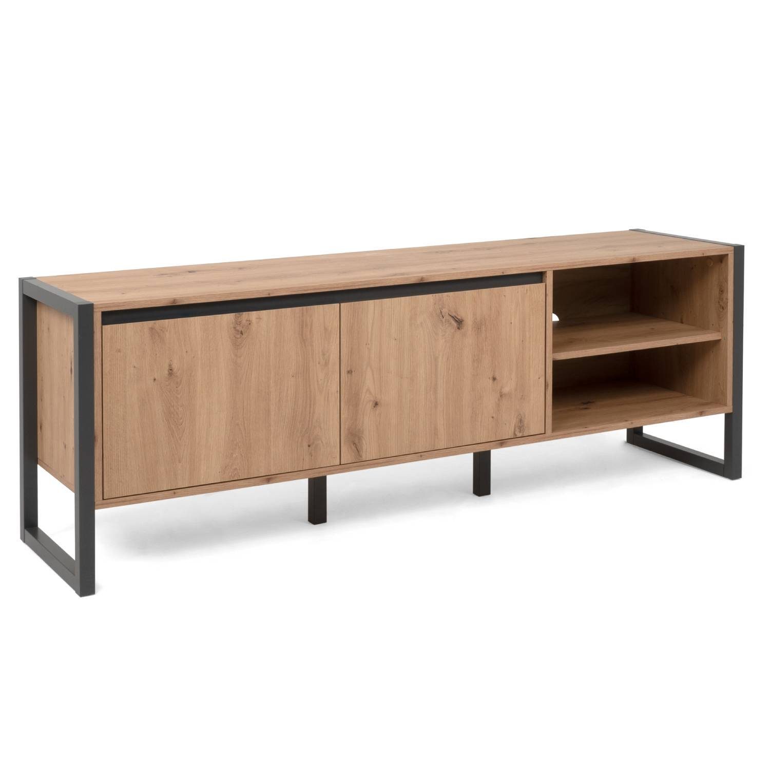 Homestyle4u TV-Board Sideboard Holz TV-Schrank Lowboard Unterschrank Fernsehschrank Grau