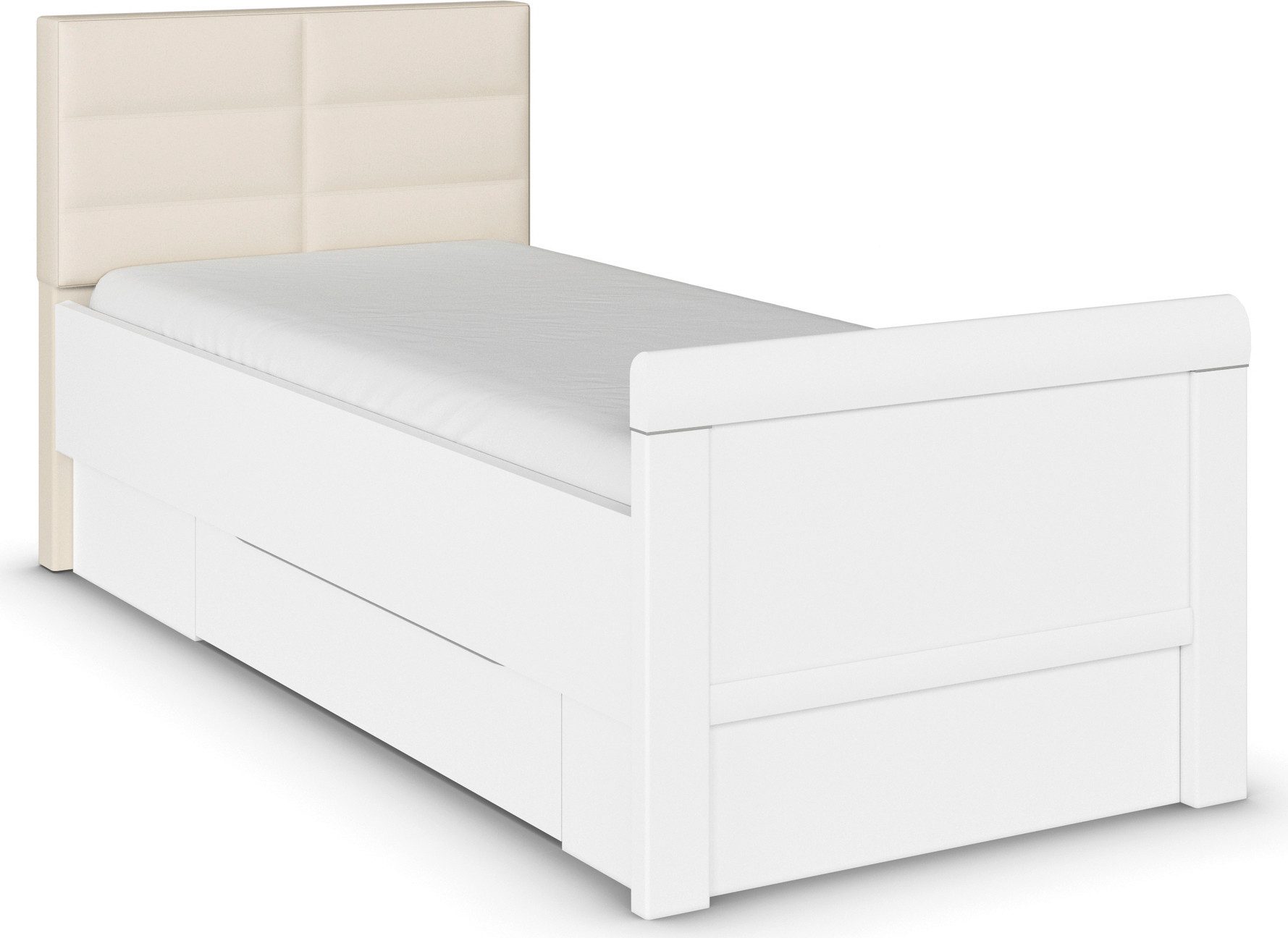 rauch Stauraumbett Bett Einzelbett Stollenbett Bettkästen EVELYN, in Komforthöhe mit Polsterkopfteil sowie Schubladen MADE IN GERMANY