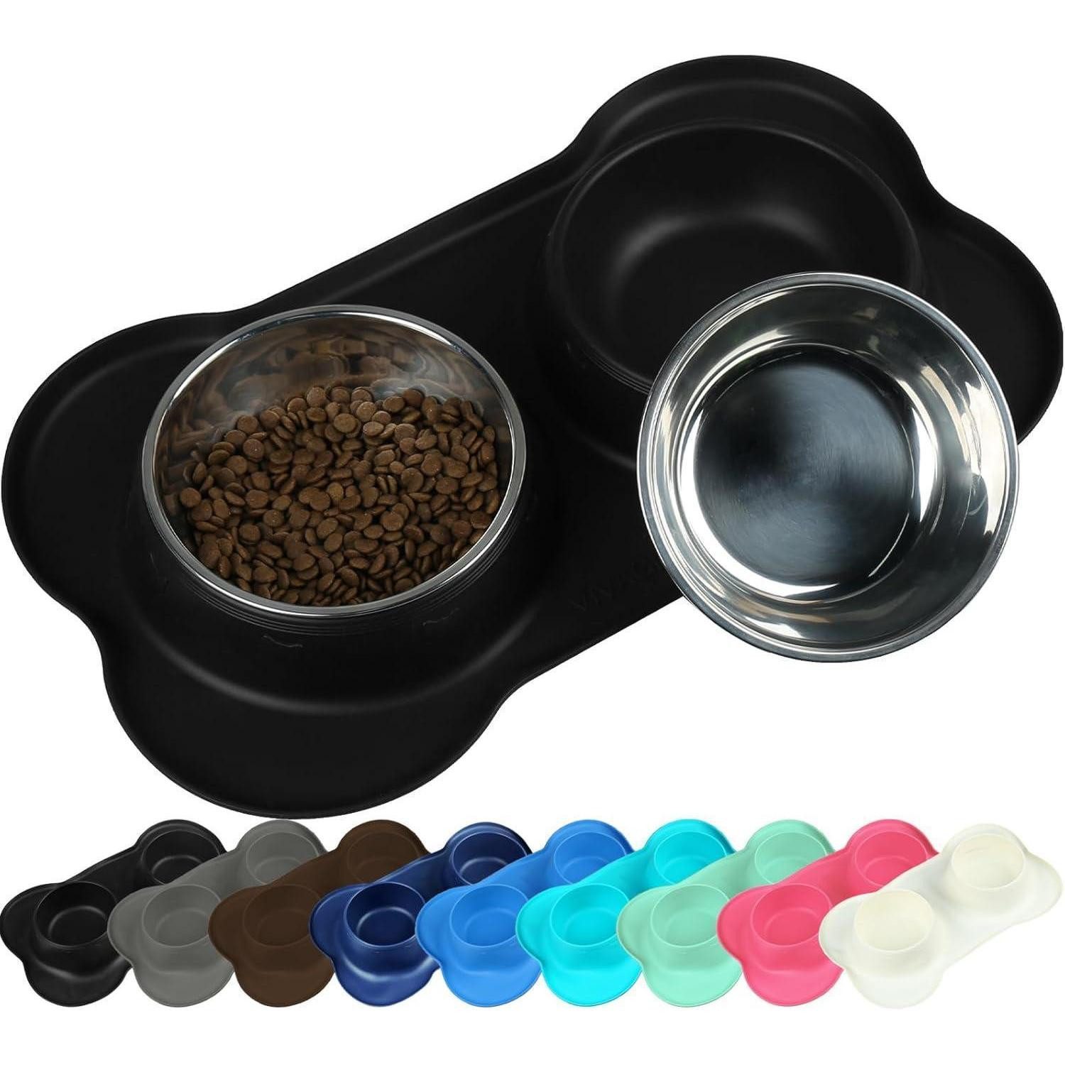 LuxusKollektion Napf-Set Hundenapf Splashfree Edelstahl Silikonmatte 810ml ea. Schwarz