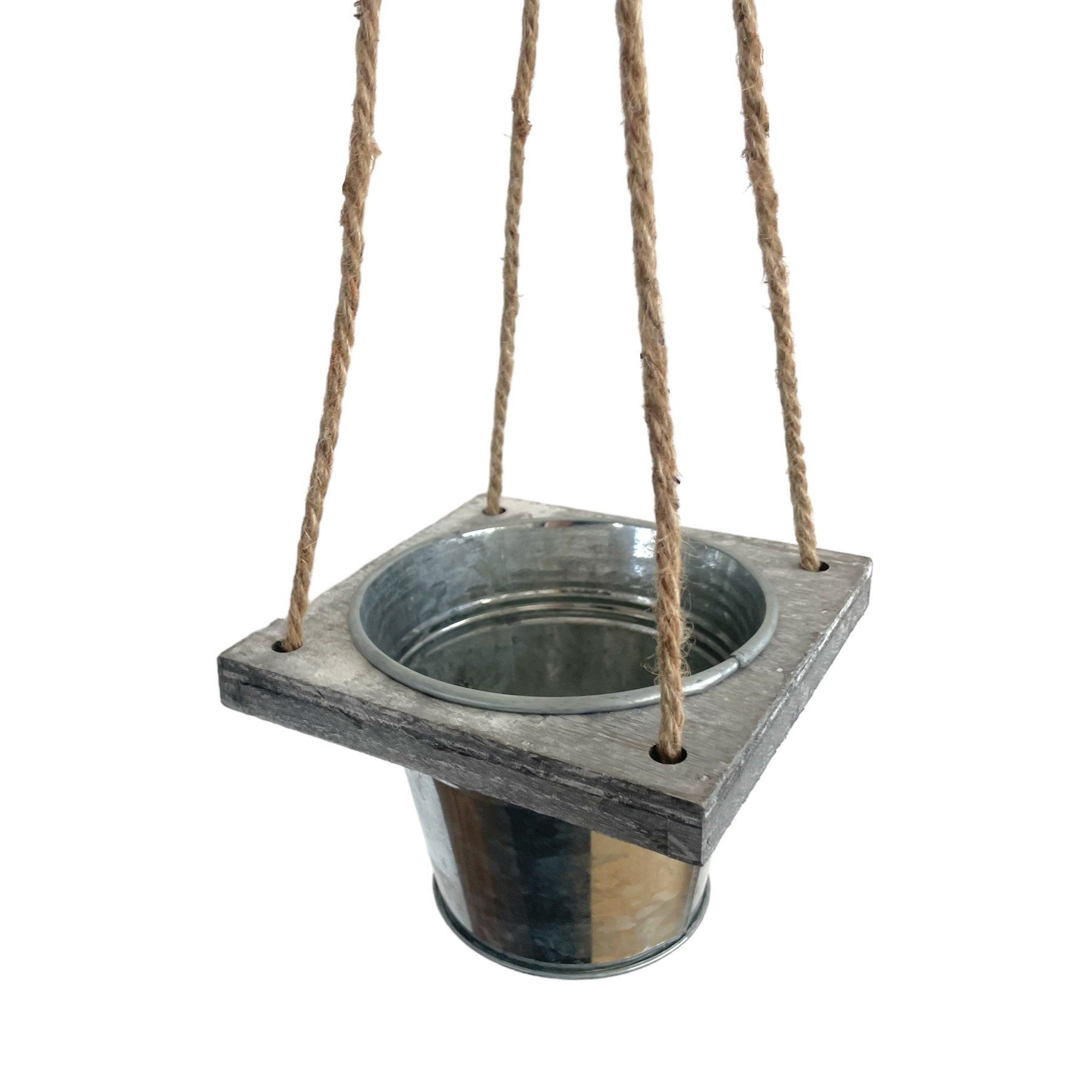 Gasper Übertopf Hängeampel 60cm. Blumenampel aus Zink und Holz mit 1 Topf günstig online kaufen