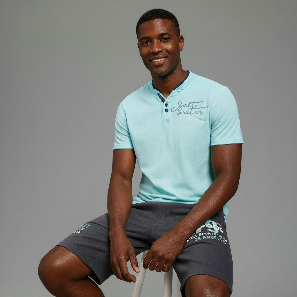 KangaROOS Henleyshirt schmaler Schnitt, Halbarm, mit V-Ausschnitt und Knopfleiste