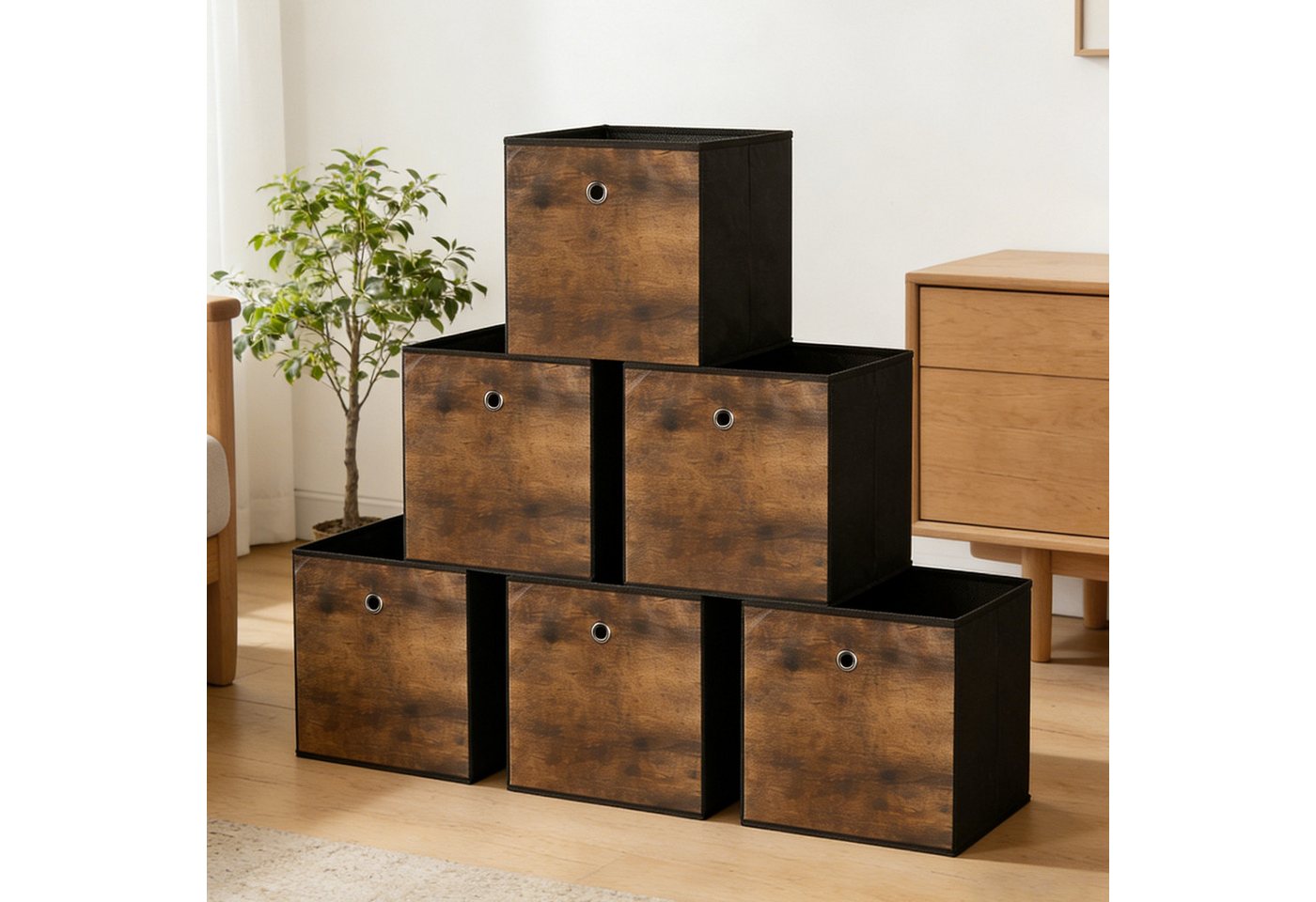 BlingBin Faltbox Aufbewahrungsboxen, faltbare Stoffboxen (6er Set, 6 St., Maße je Box: 30 × 30 × 30 cm), Stoff Aufbewahrungskorb für Würfelregal, Kleiderschrank, Wohnzimmer