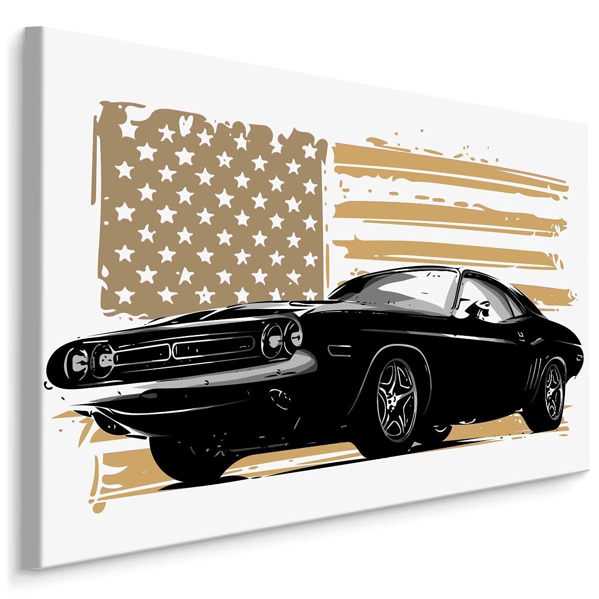 Muralo Leinwandbild Abstrakt – Leinwandbild Wandbild Kunstdruck Wohnzimmer, Abstrakt (1 St), Muscle – Car – beige Flagge, 100 x 70 cm, aufhängefertig