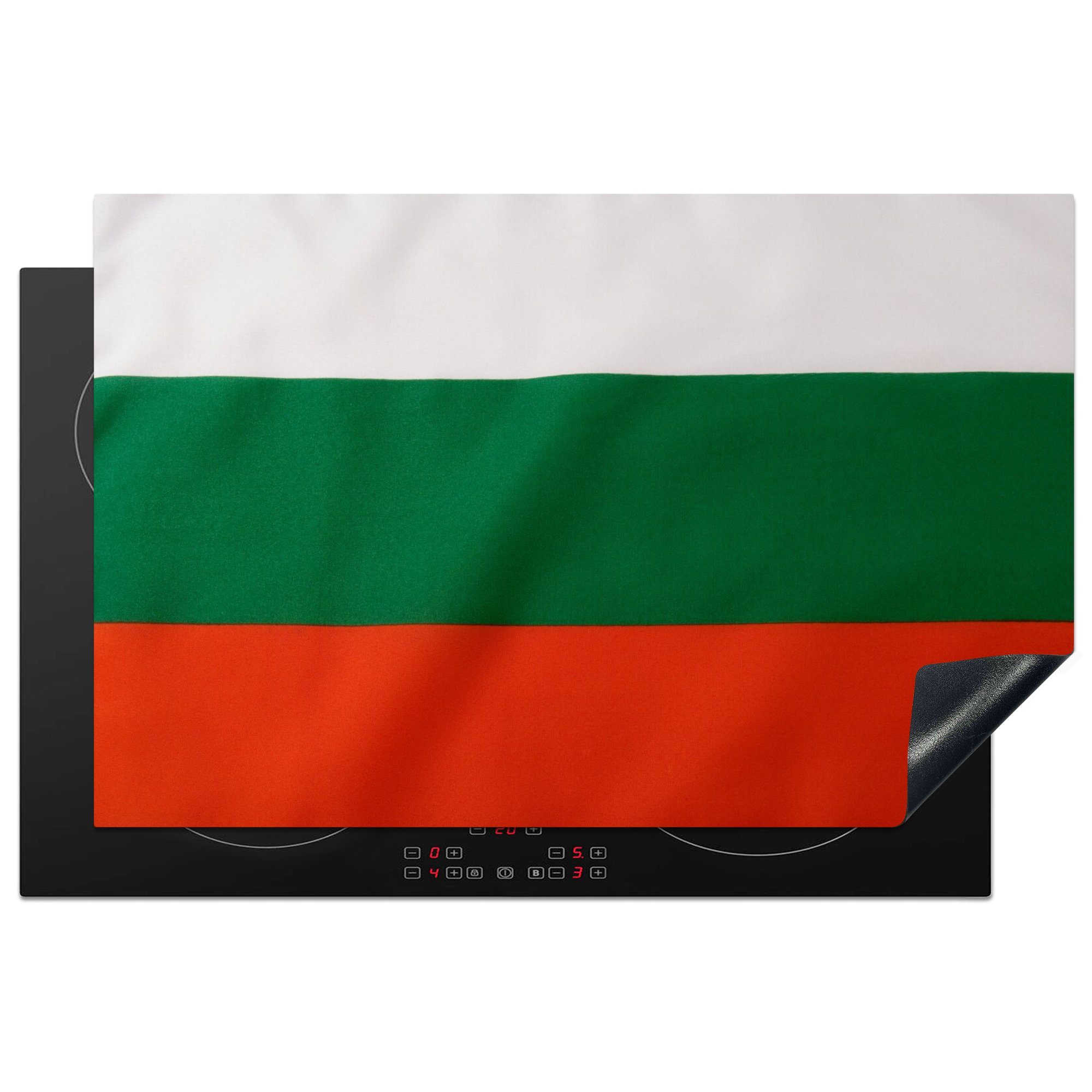 MuchoWow Herdblende-/Abdeckplatte Nahaufnahme der Flagge von Bulgarien, Vinyl, (1 tlg), 81x52 cm, Induktionskochfeld Schutz für die küche, Ceranfeldabdeckung