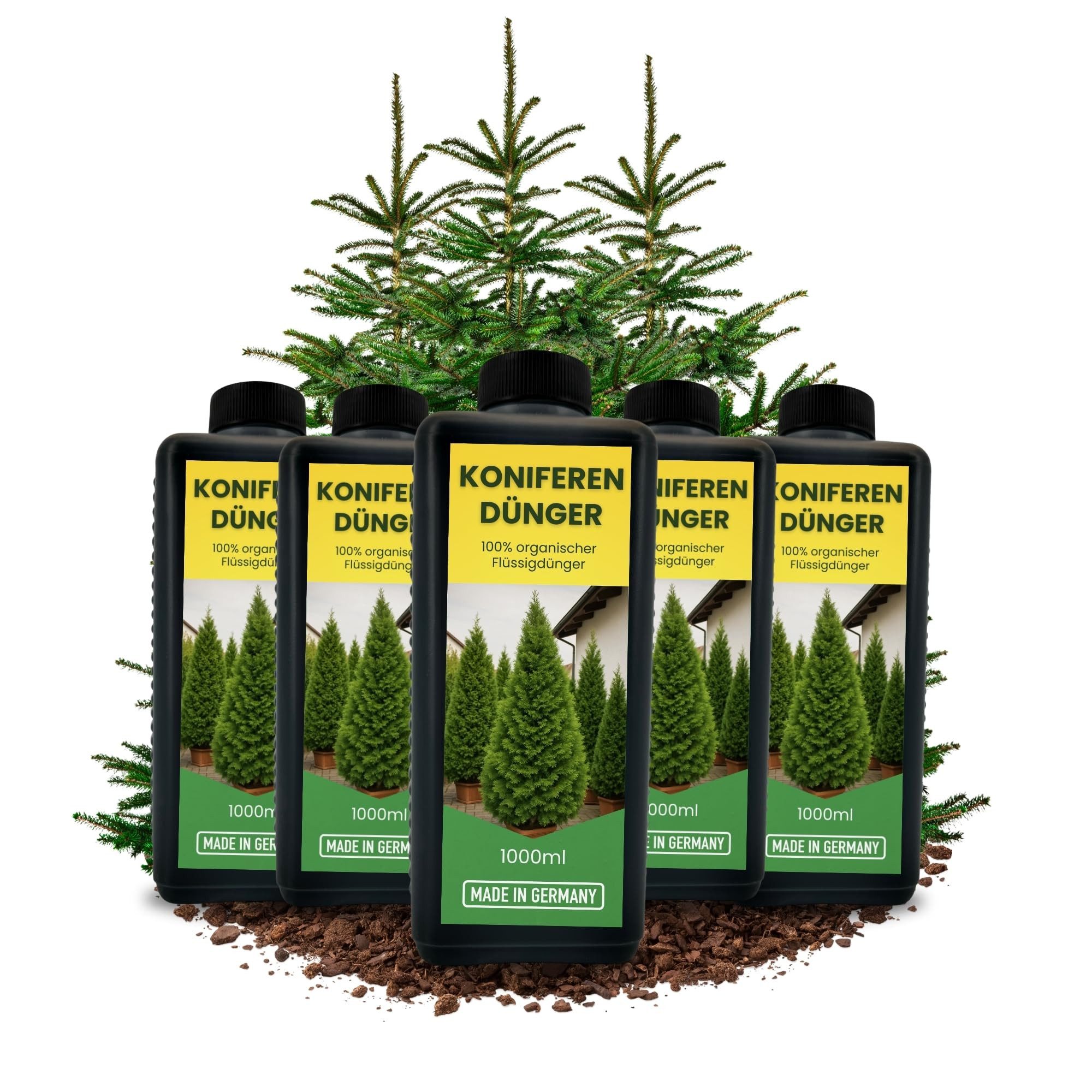 TronicXL Spezialdünger 5L Langzeit Koniferendünger organisch Flüssig Dünger Koniferen 5 Liter, Flüssigdünger, 5 x 1 Liter Flasche, 5-St., Thujendünger, Eibe Flüssigdünger 5000ml Thujendünger