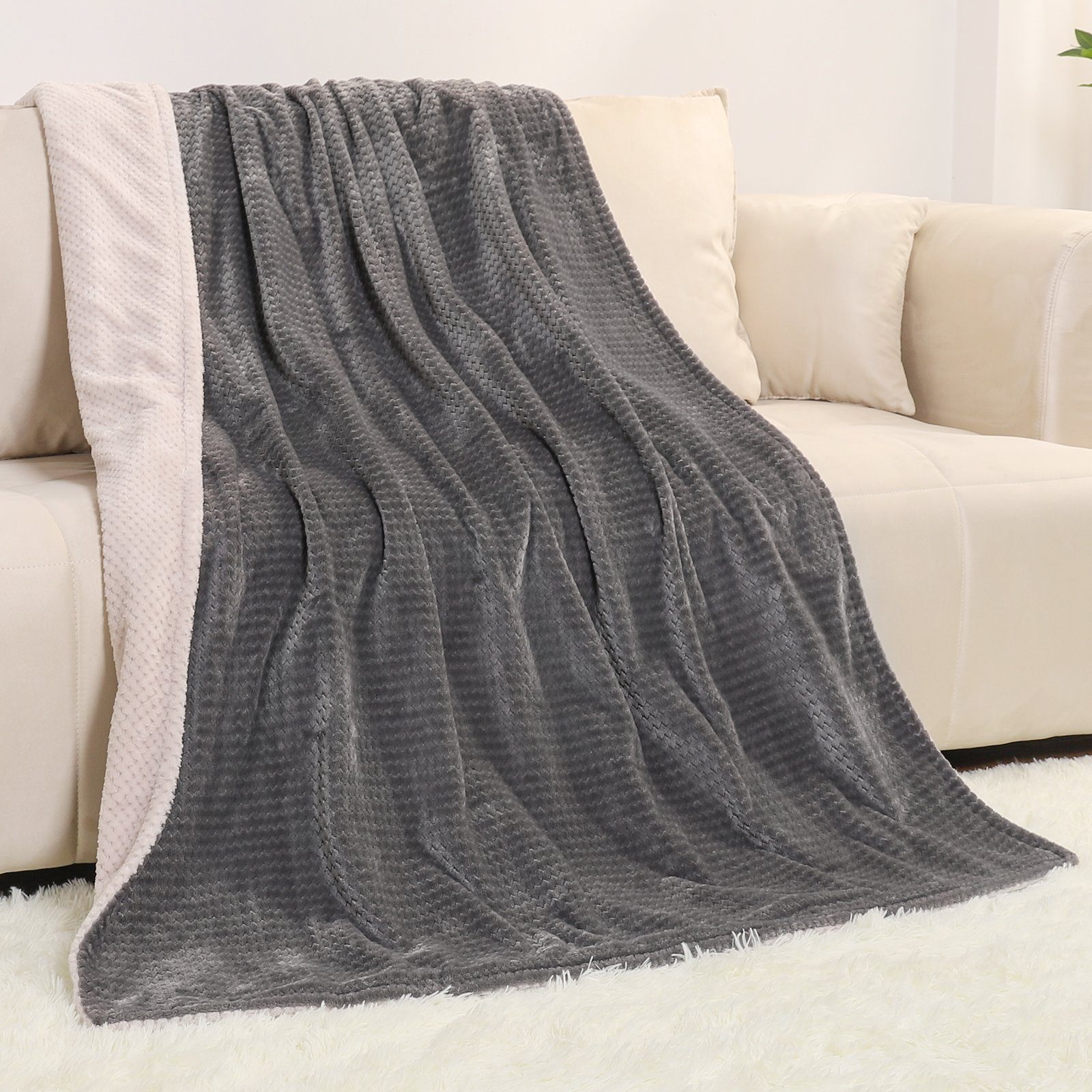 Yorbay Heizdecke Doppelseitige elektrische Heizdecke 180 x 130 cm Wärmedecke, aus Flanell, Coralfleece, mit Abschaltautomatik, Überhitzungsschutz, Timer, 10 Temperaturstufen, waschbar, Zweifarbig, Grau / Beige