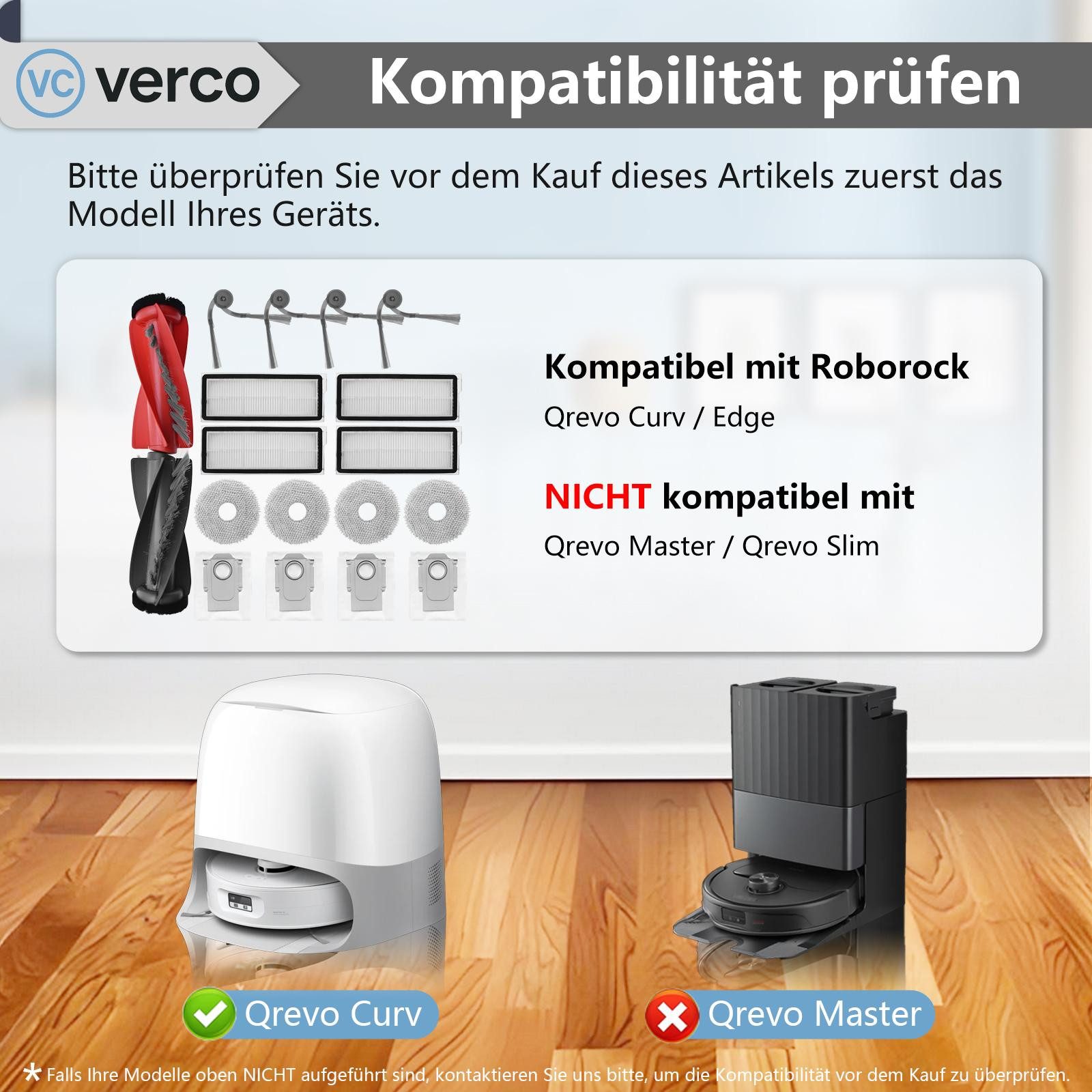 VERCO Reinigungsbürsten-Set Reinigungskit für Roborock, Für Roborock Qrevo S5V, Für Roborock Qrevo Edge S5A, Für Roborock Qrevo Curv, Für Roborock Qrevo Curv S5X, Für Roborock Qrevo Edge, (17-tlg), Ersatz Teile Set Wartungskit Filter Seitenbürste Zubehör Bürste