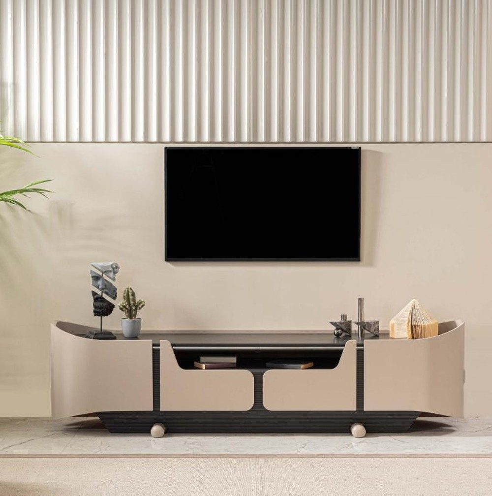 JVmoebel TV-Ständer Beiges Holz Lowboard für TV – Moderner Wohnzimmer Tisch, (1-tlg., TV-Ständer, Made in Europa)