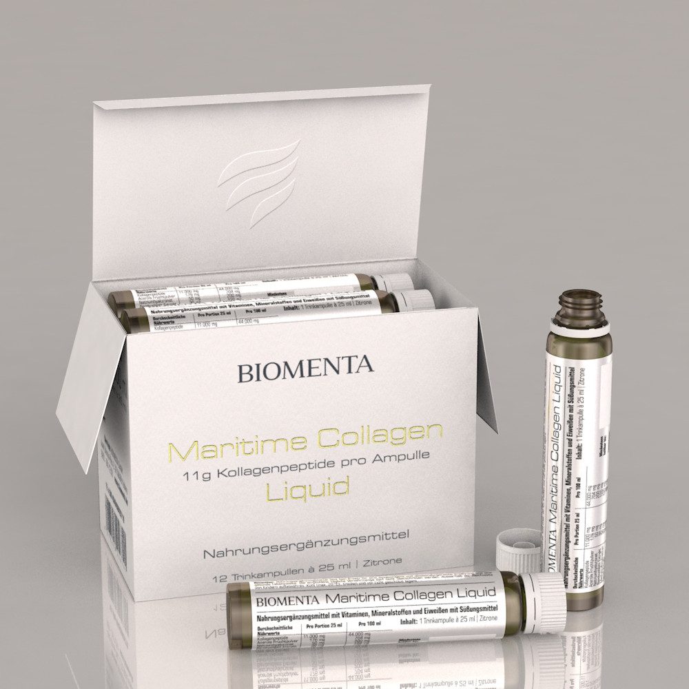 BIOMENTA Maritime Collagen Liquid - 12 Kollagen Ampullen zum Trinken Trinkampulle, 300 g 300 ml