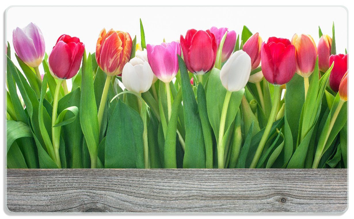 1-St), Frühling, 4mm, rutschfester Frühstücksbrett im Gummifüße weiße Rote Tulpen und 14x23cm pinke (inkl. Wallario ESG-Sicherheitsglas,