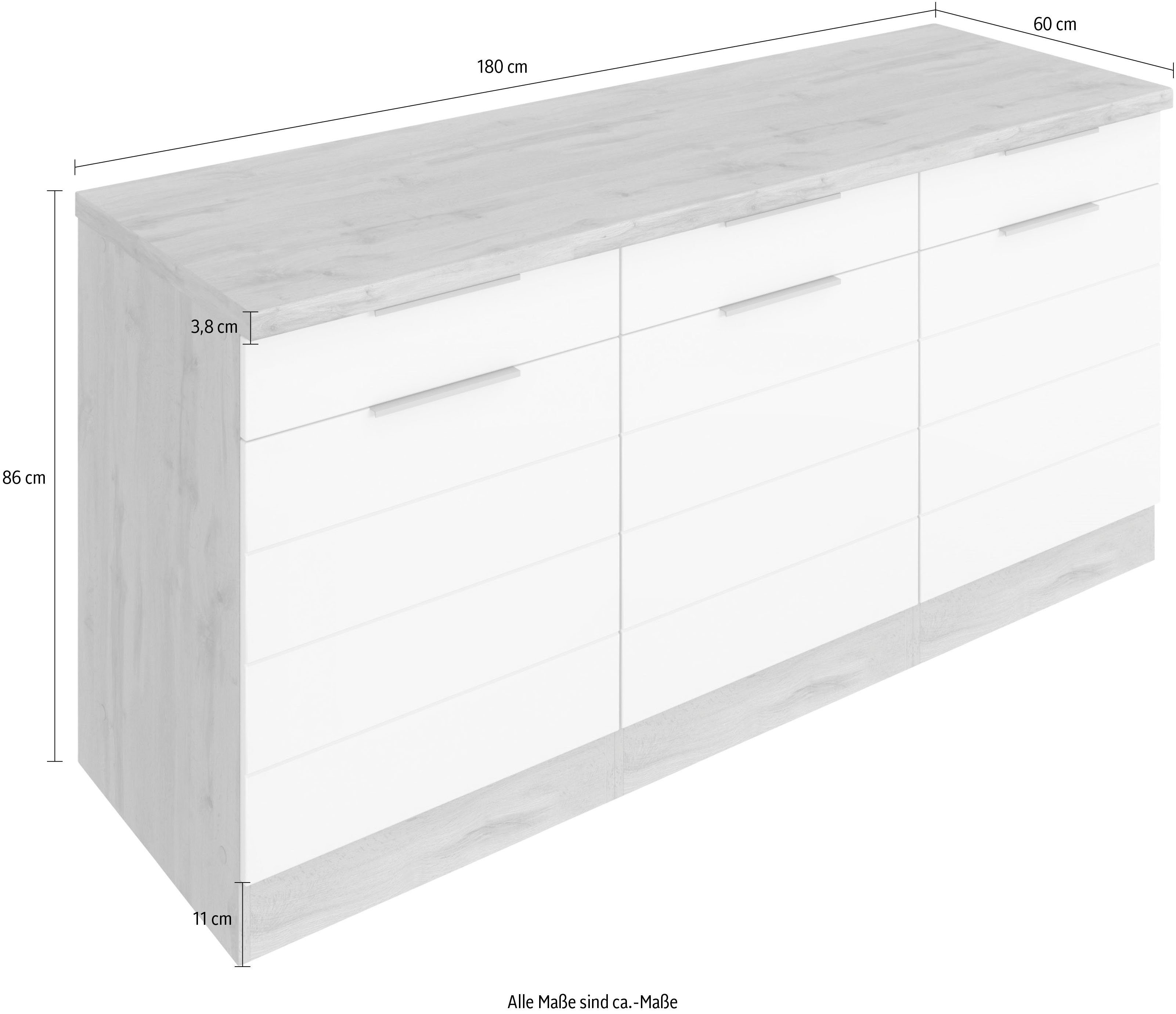 Matt/wotaneichefarben Unterschrank Stauraum, Lisene | wotaneiche mit HELD viel 180 waagerechter grau MDF-Fronten für breit, Luhe cm MÖBEL