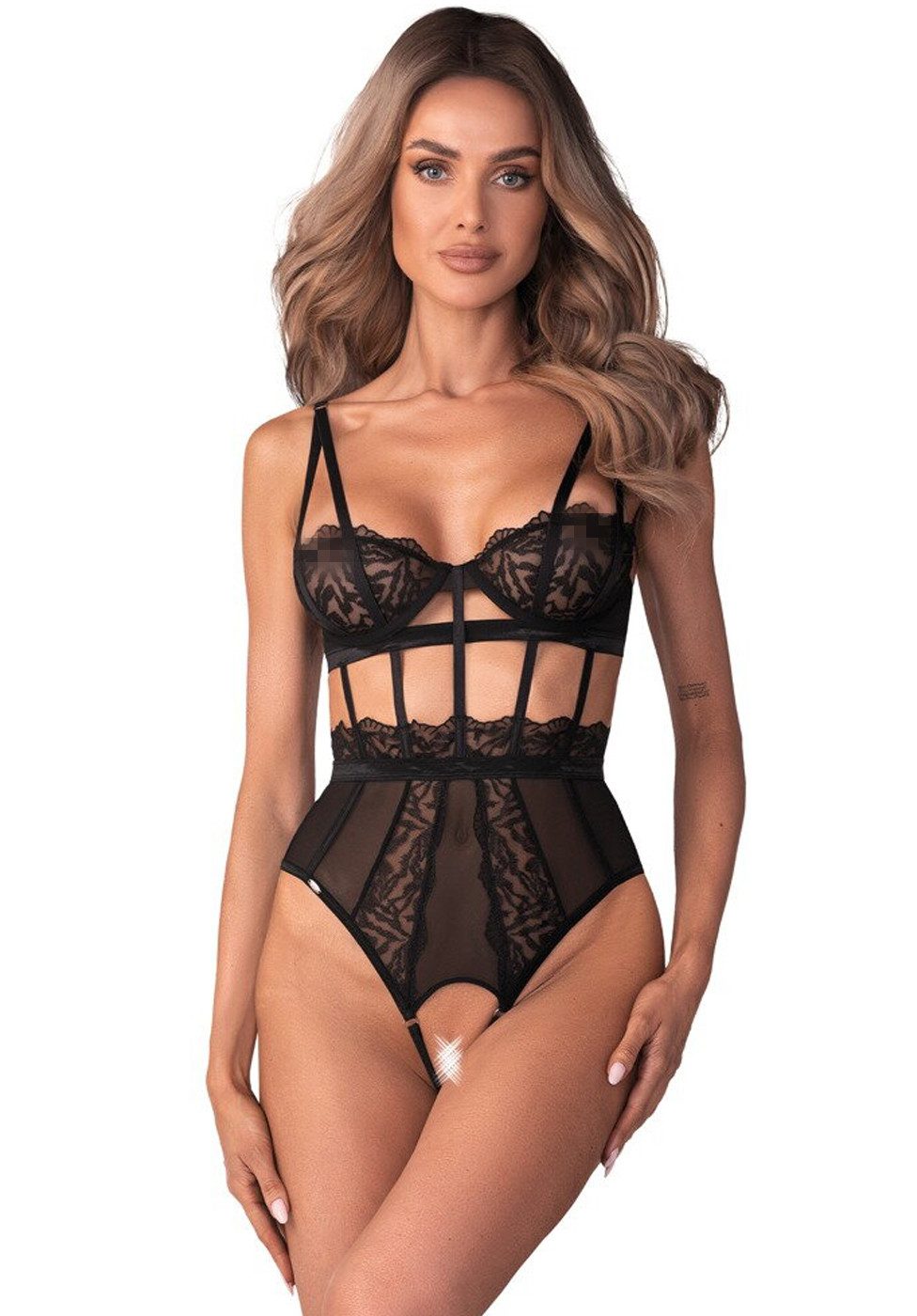 Obsessive Body Hersis ouvert Body aus zarter Spitze - schwarz (1-tlg) Offen günstig online kaufen