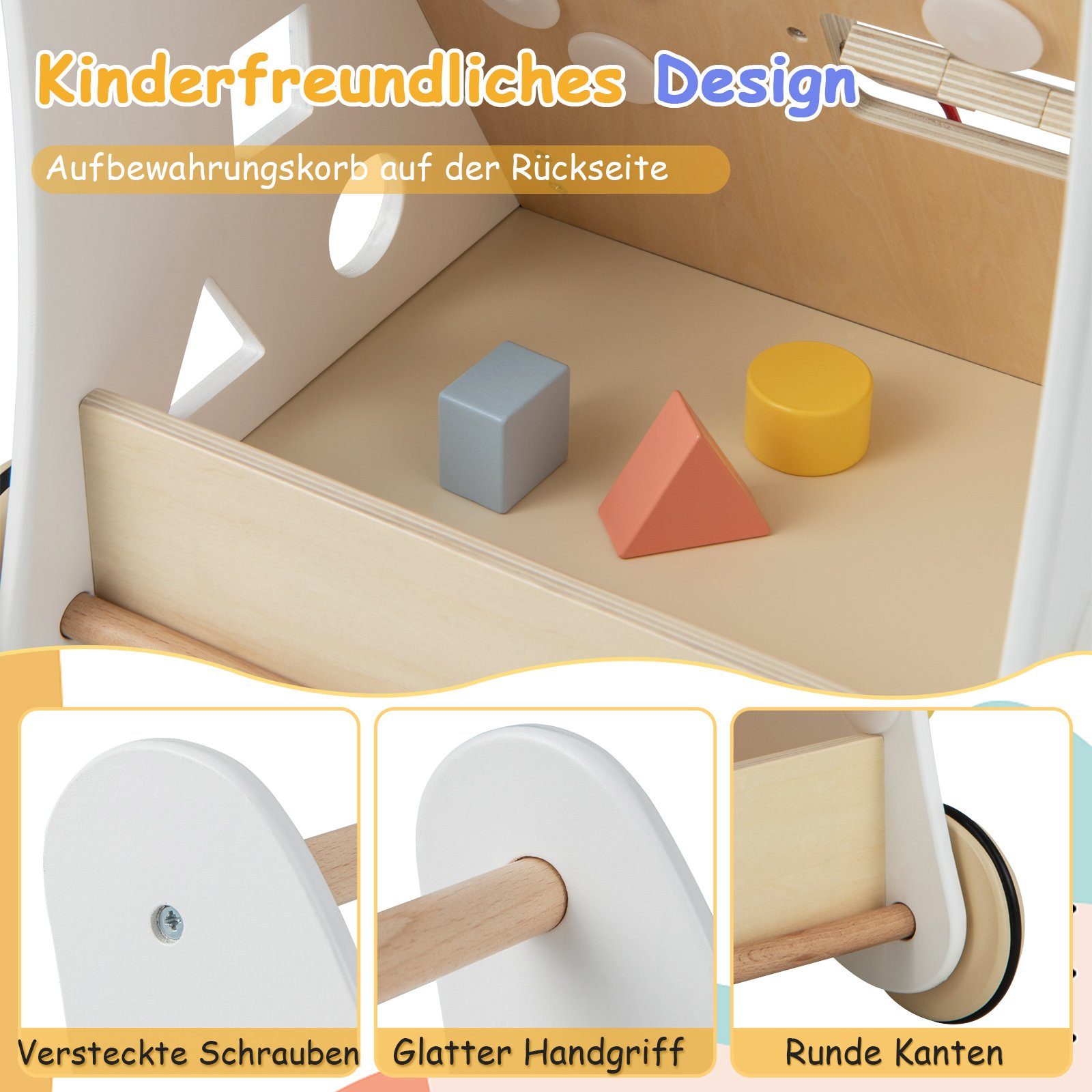 COSTWAY Babywalker Lauflernwagen, 7 in 1 mit Bauklötzen, aus Holz