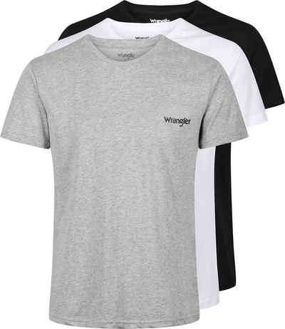 Wrangler T-Shirt "Foster" (3er-Pack) mit Logoschriftzug und Rundhalsausschnitt