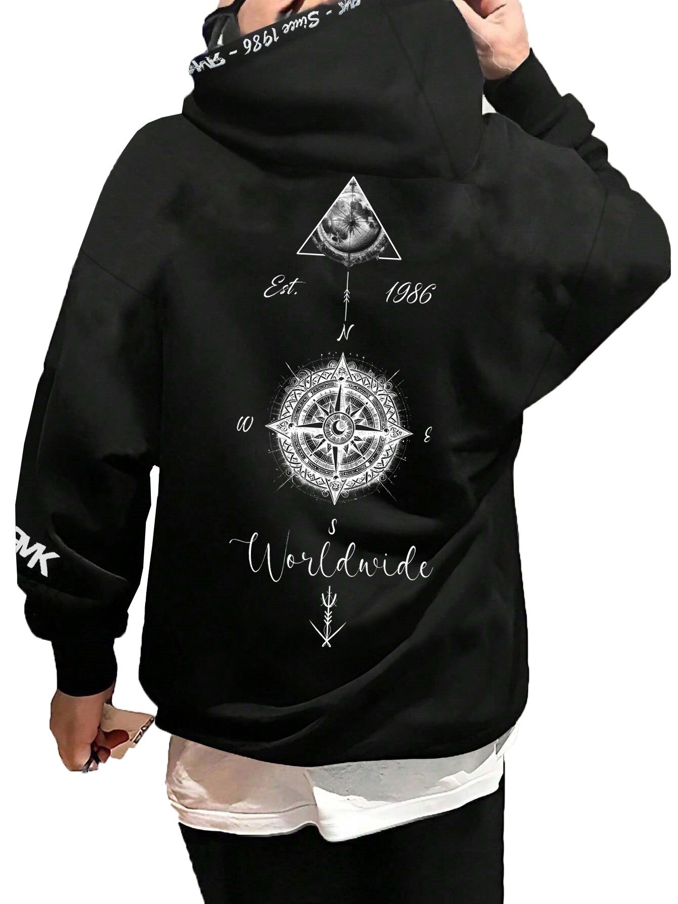 Hoodie Herren Hoodie Pullover Basic Rundhals Kompass Welt