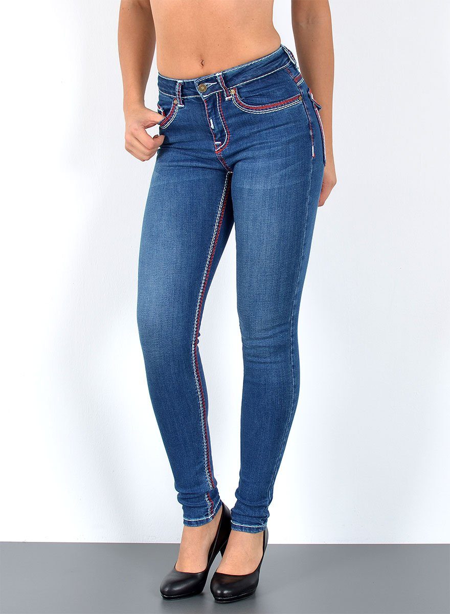 ESRA Skinny-fit-Jeans »J420« Damen Skinny Jeans, High Waist, dicke Naht  Jeans, bis Übergröße / Plussize, Enge Skinny Hose, dicke Kontrastnähte,  hohe Leibhöhe, Stretch, bis Große Größen, Enge Skinny Röhrenjeans, Hoch  Bund, mit
