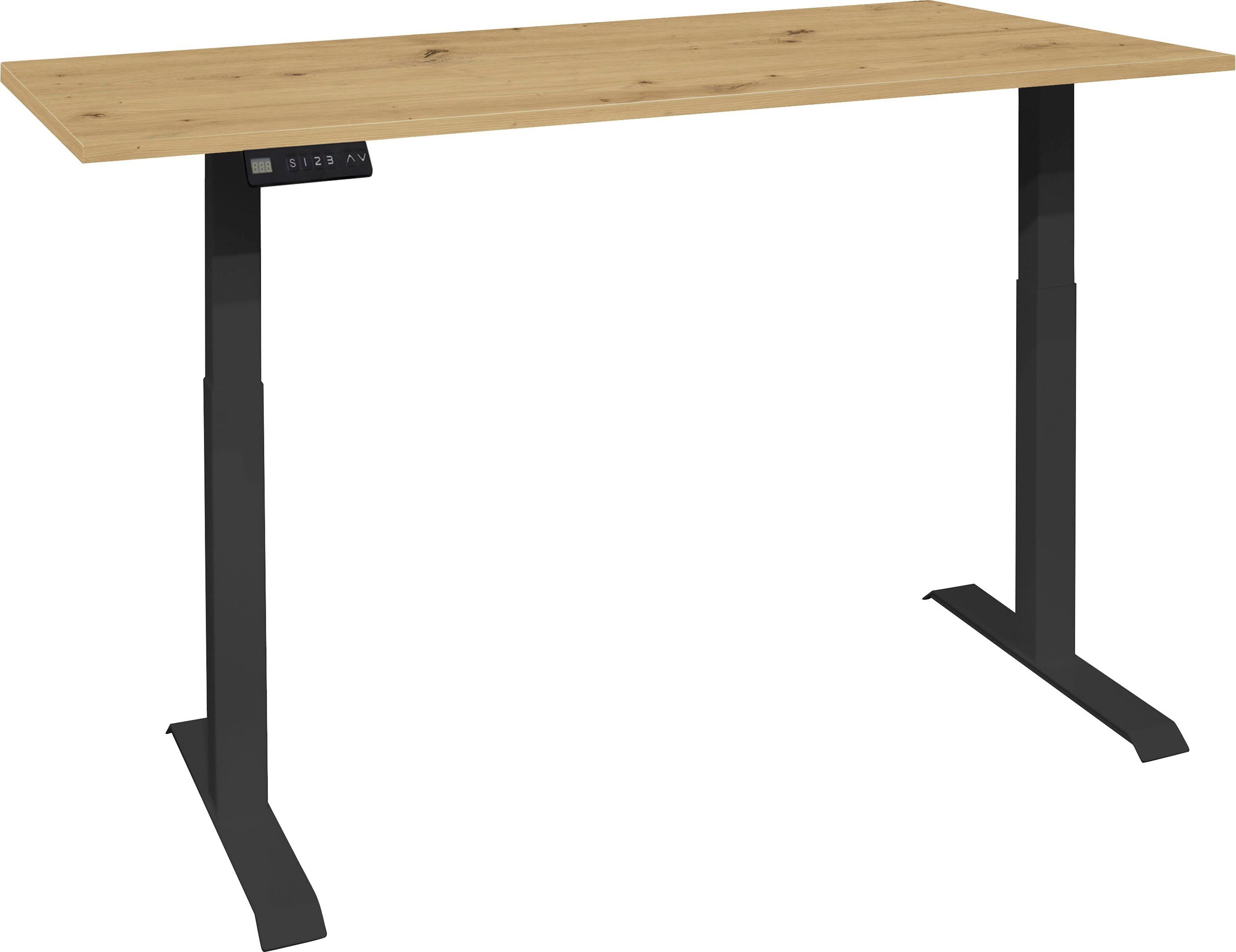 Mäusbacher Schreibtisch Big System Office, Breite 140 cm, elektrisch höhenverstellbar schwarz matt / asteiche | asteiche