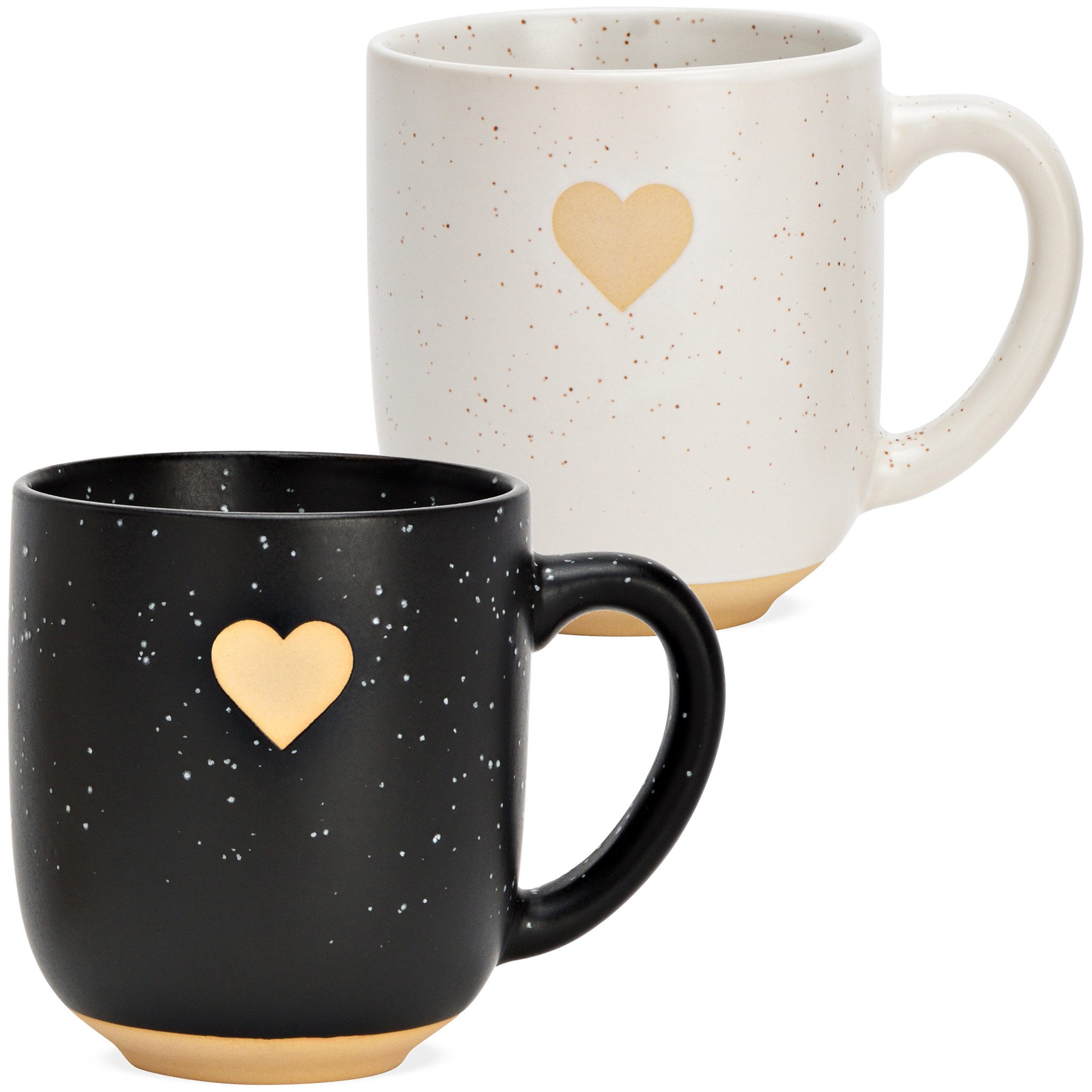 matches21 HOME & HOBBY Tasse Kaffeetassen 2er Set in Schwarz & Weiß mit Herz, 2-tlg., Keramik, Steingut-Tassen im Landhausstil 300 ml – Bild 2 von 2