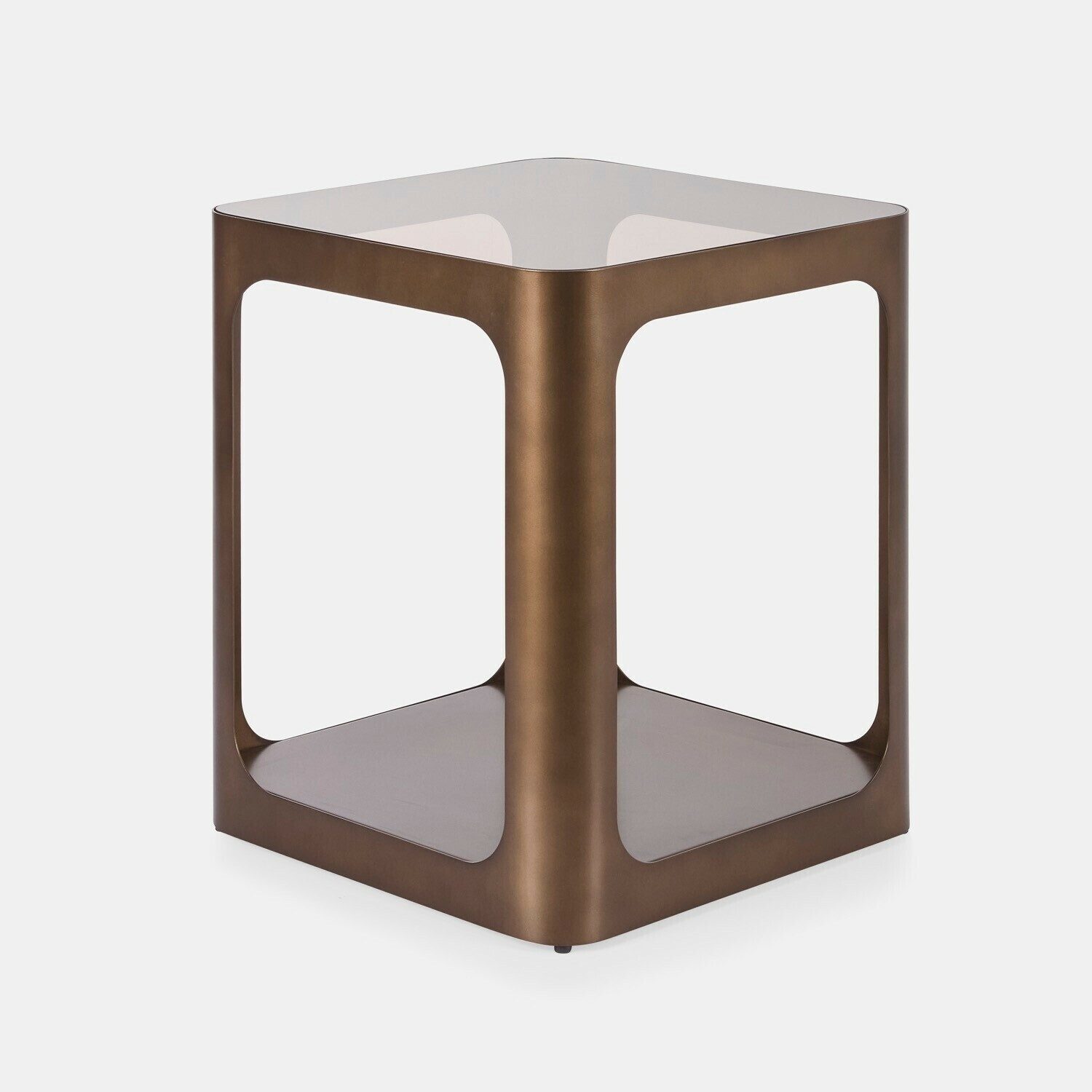 Mirabeau Beistelltisch Beistelltisch Rélava braun, Wohnzimmermöbel, Kubisches Eisengestell, Getönte Glasplatte