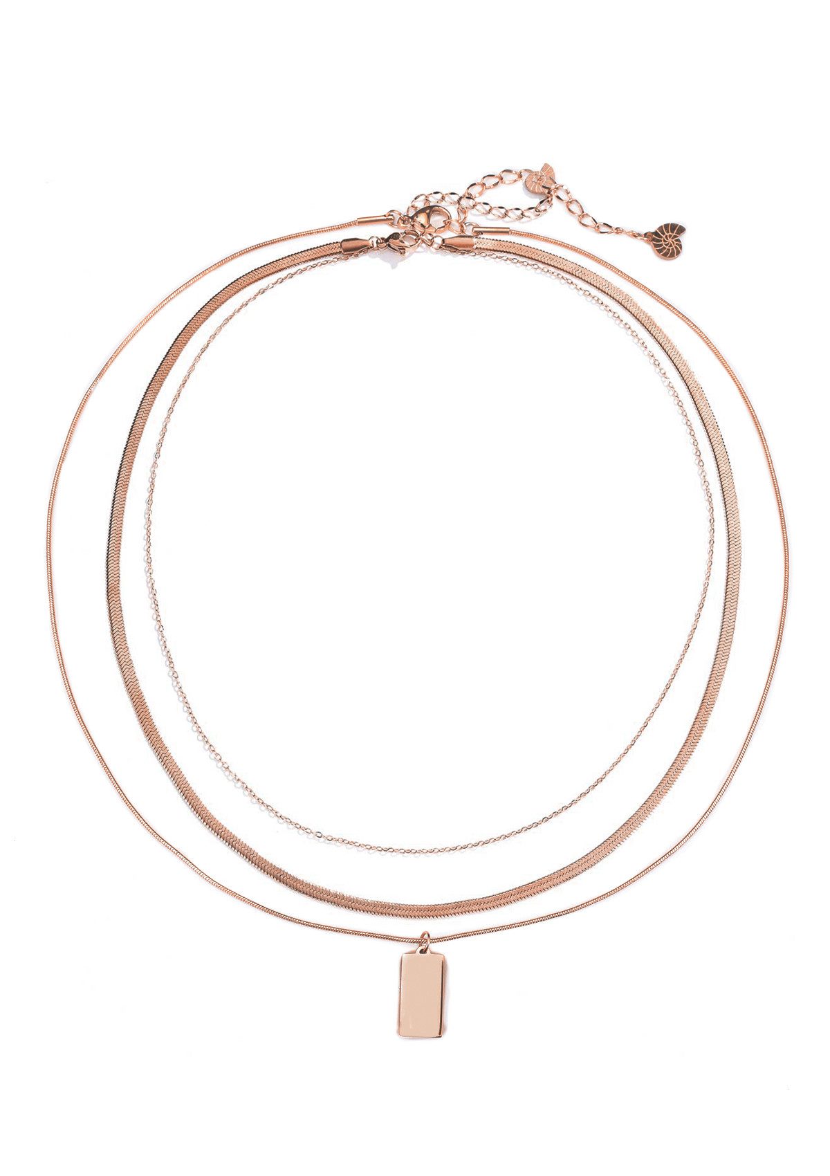 Hey Happiness Collier-Set Layer Geo Schlangenketten, Edelstahl 18K Roségold günstig online kaufen
