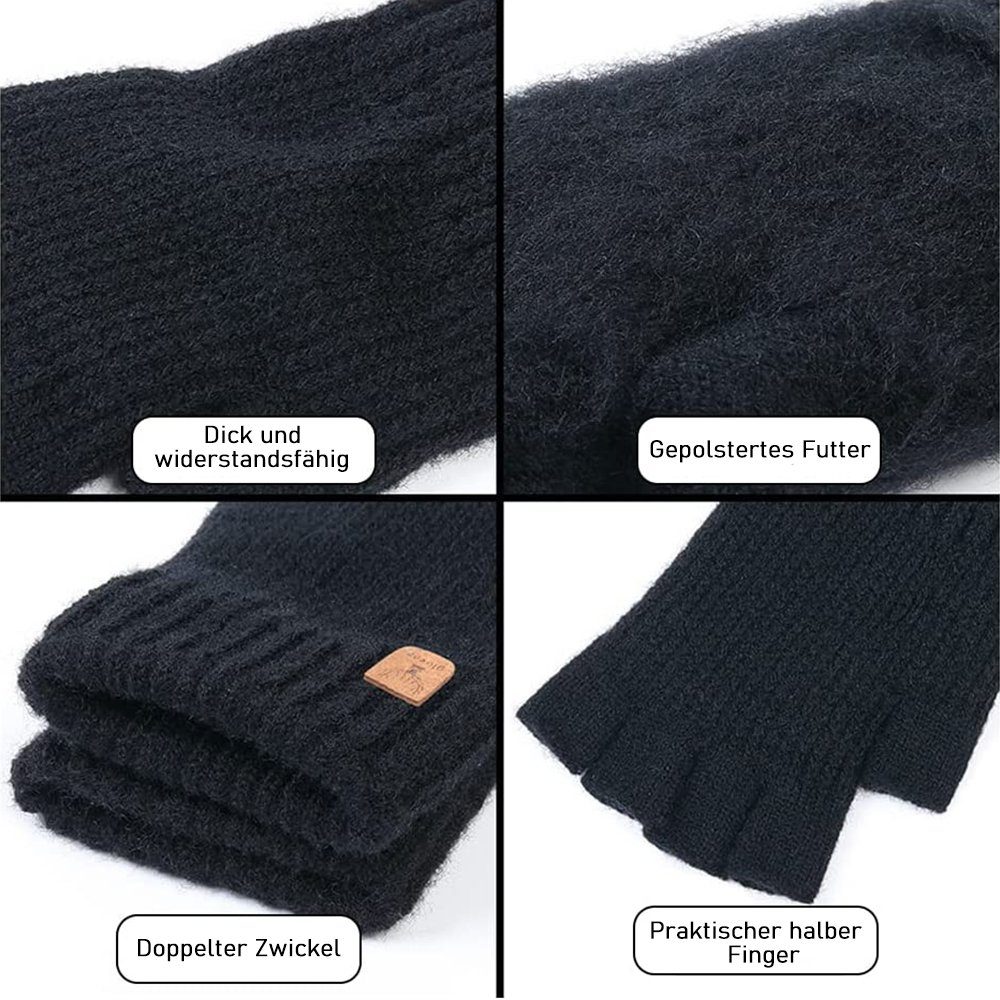 Winter + Fingerlose Paar Thermisch weich Strickhandschuhe Kaffee 2 Dunkelgrau Strickhandschuhe Handschuhe, zggzerg