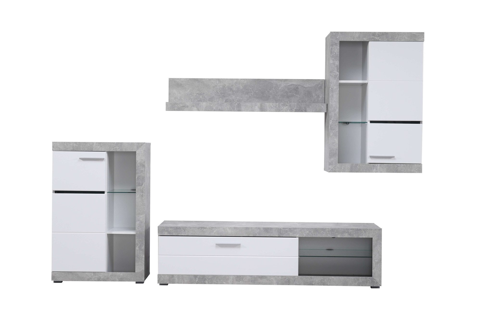 Home affaire Wohnzimmer-Set Rosso Wohnwand, Mediawand, Anbauwand, für TV bis 60', Breite 267 cm, (Komplett-Set, 4-St., 4-st), Set besteht aus Highboard, TV-board, Wandregal und Hängeschrank