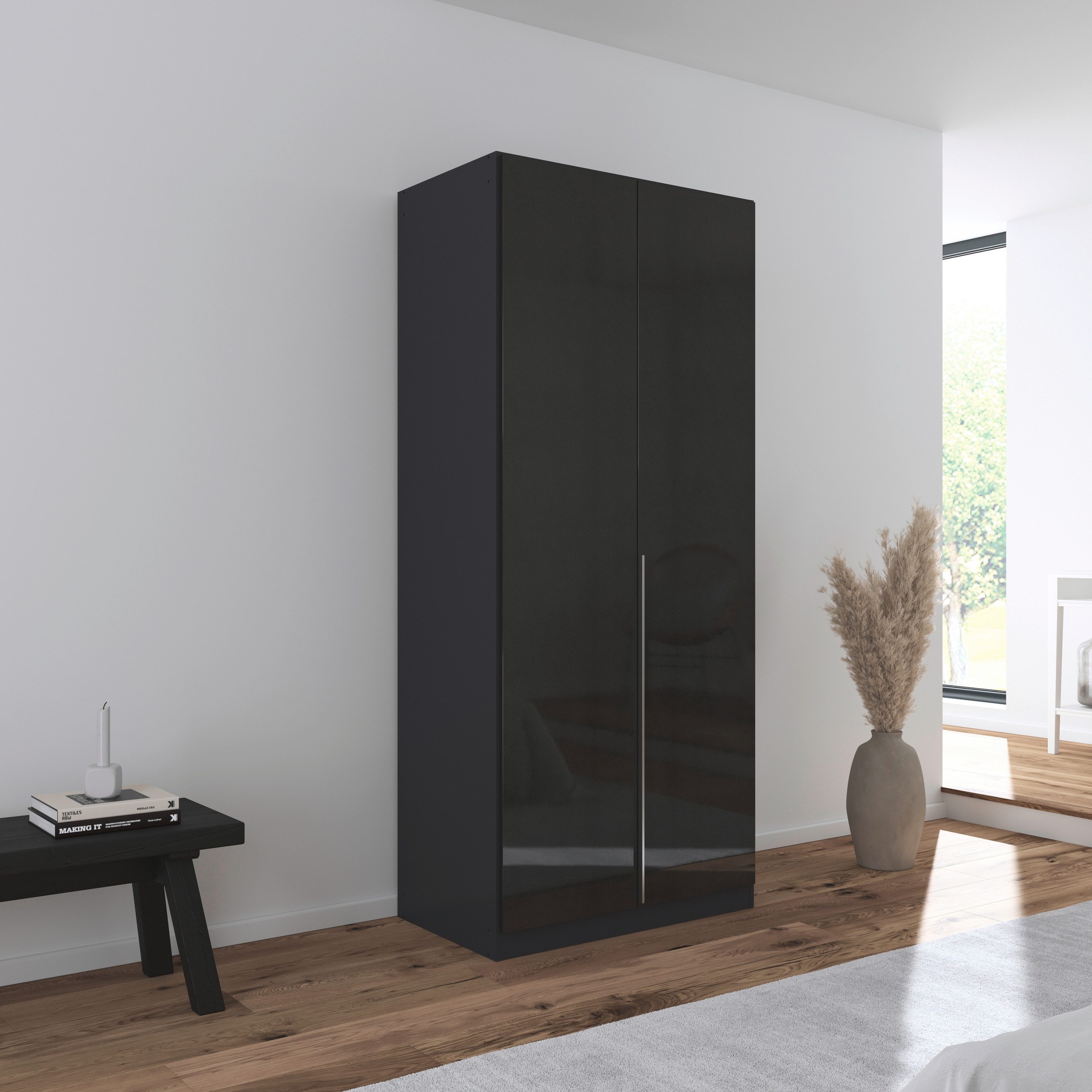 OTTO home Drehtürenschrank Kleiderschrank Schrank Garderobe AGORDO Schlafzimmer (in zwei Griff-Farben, Breiten 91-405 cm, Dekor- oder Hochglanzfront) durchdachte Innenausstattung, in 8 Breiten und 2 Höhen MADE IN GERMANY