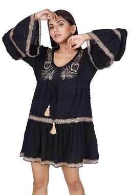 Guru-Shop Longbluse Boho Krinkelbluse, bestickte Hippie Tunika -.. alternative Bekleidung