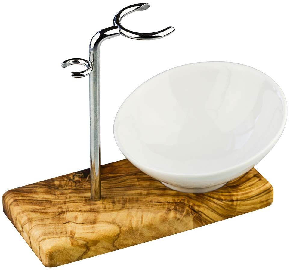 GREENDOOR Rasierpinsel-Set Rasierpinselhalter Olivenholz mit Schale