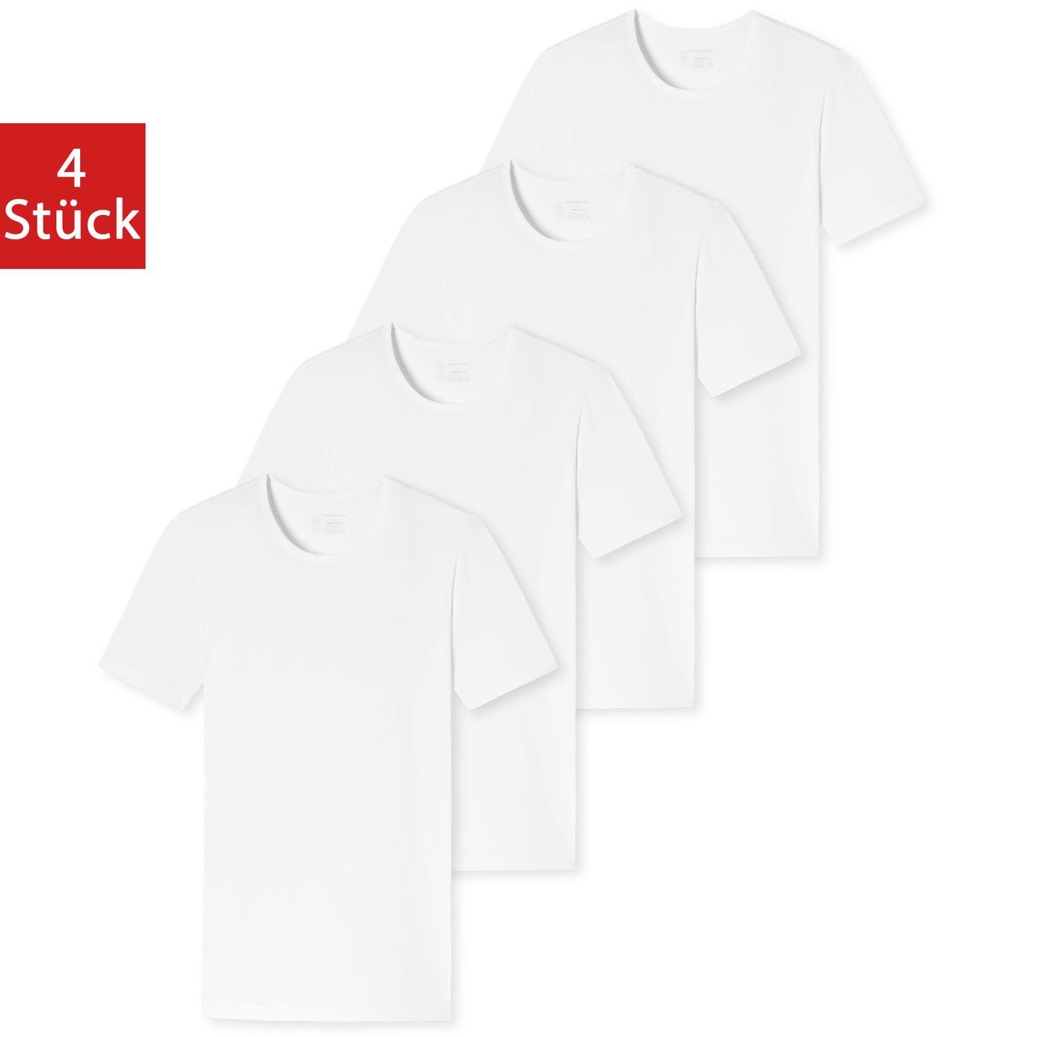Schiesser T-Shirt 95/5 Organic 4er Pack Weiß kurzarm, Rundhalsausschnitt, im (4-tlg) Cotton