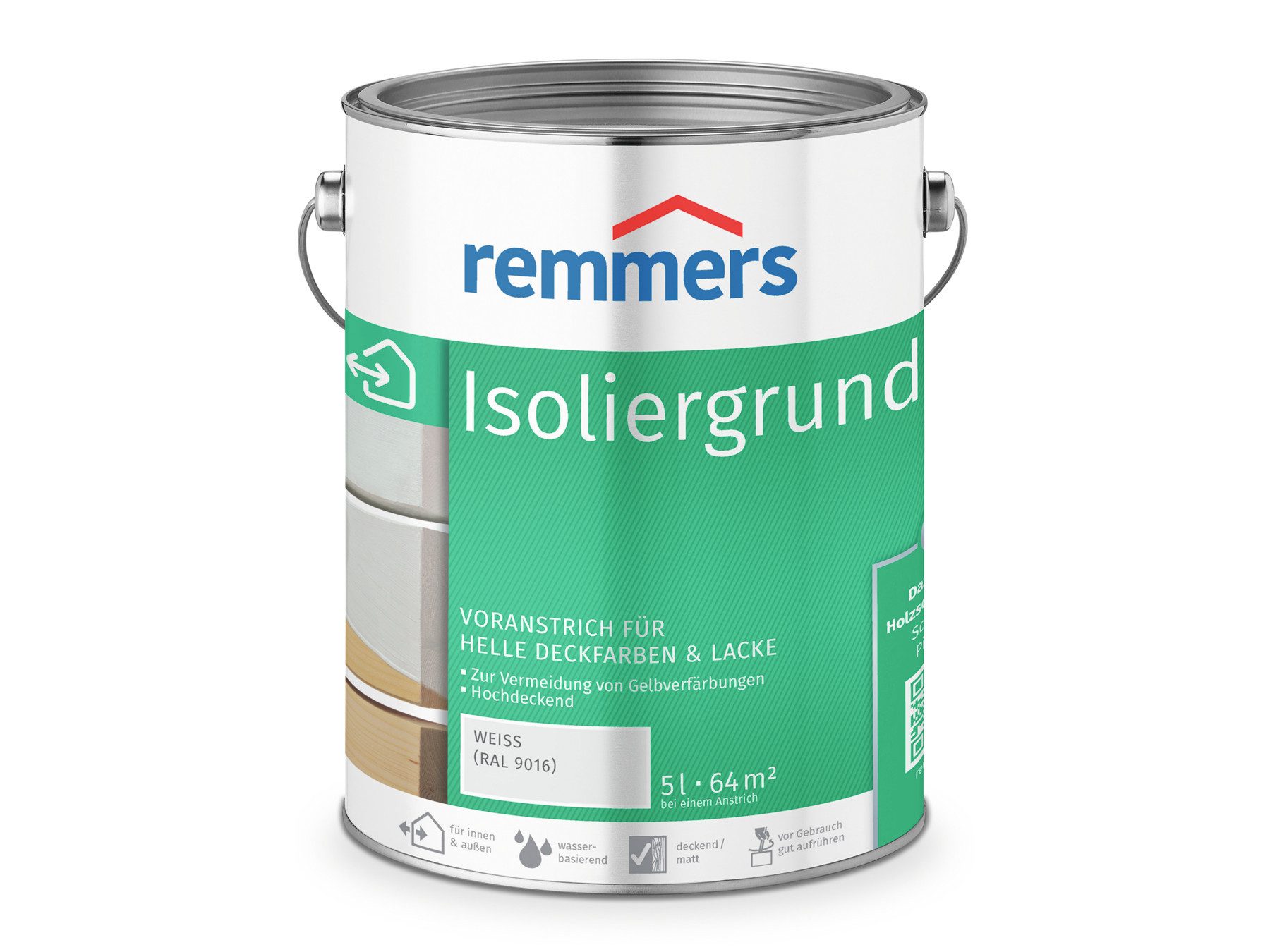 Remmers Isoliergrundierung Isoliergrund weiß (RAL 9016) 5 Liter, 5-tlg., verhindert Gelbverfärbungen, hochdeckend, atmungsaktiv